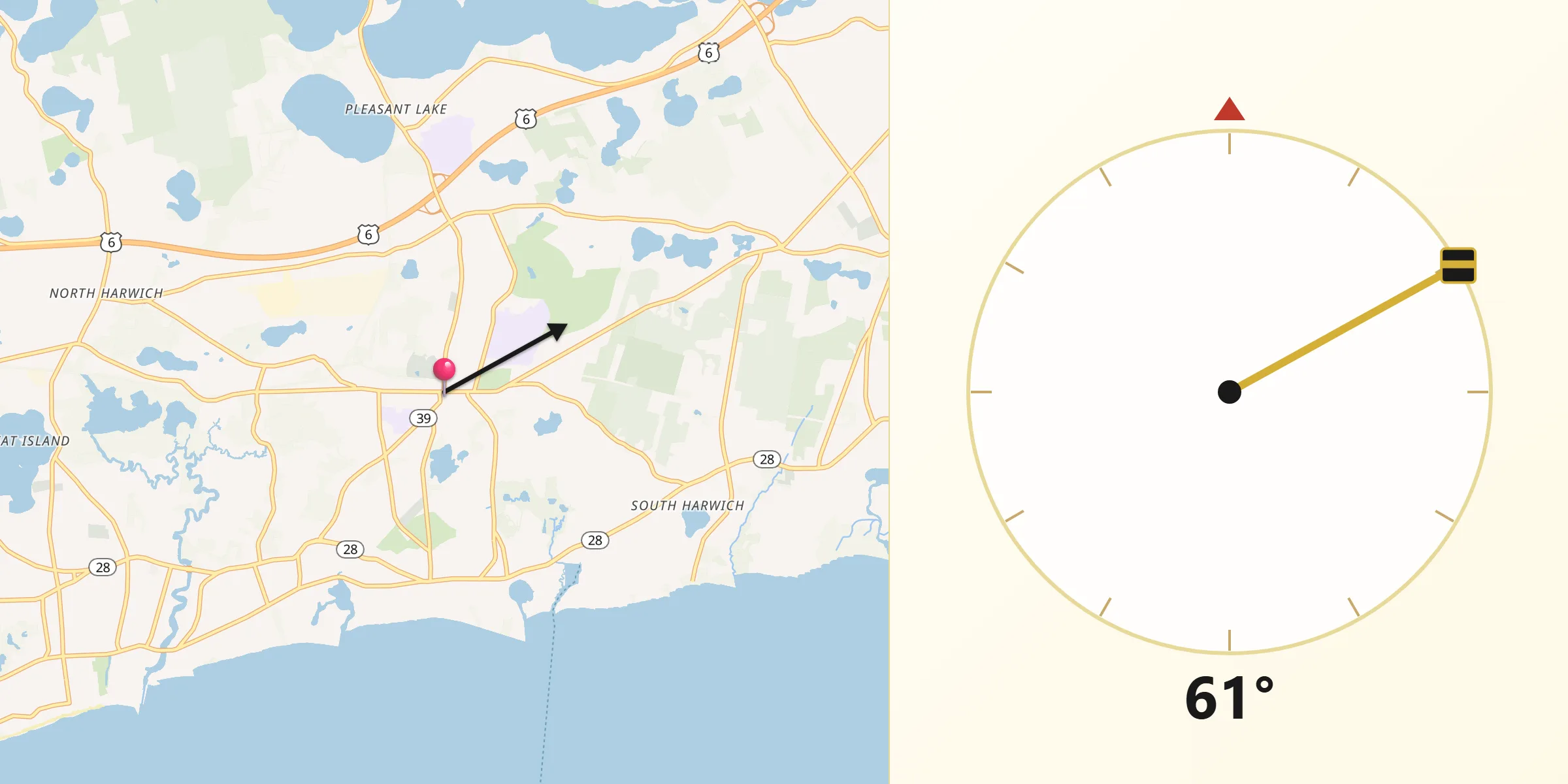 Qibla Direction from Harwich