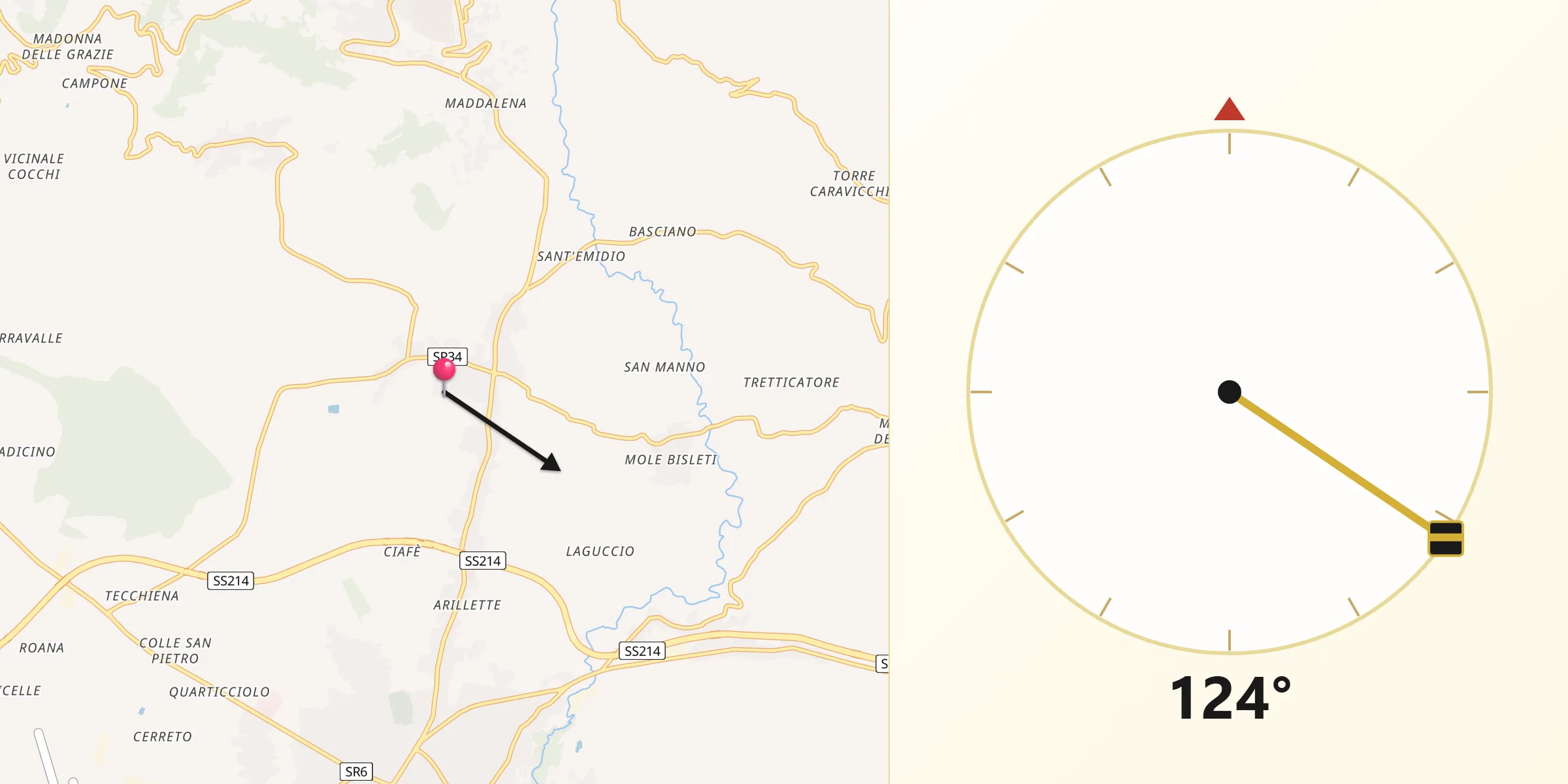 Direzione della Qibla da Tecchiena