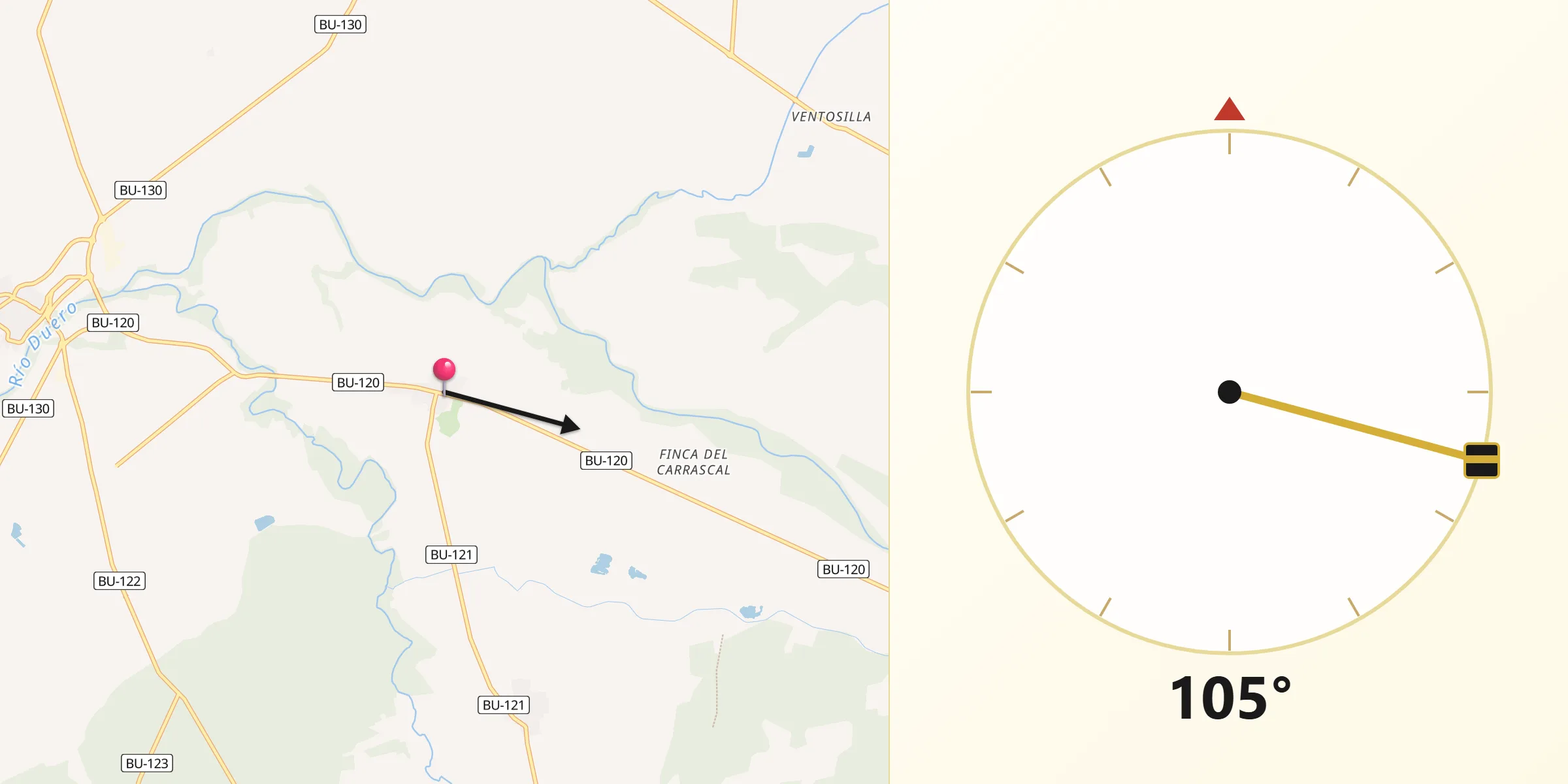 Dirección de la Qibla desde Berlangas de Roa