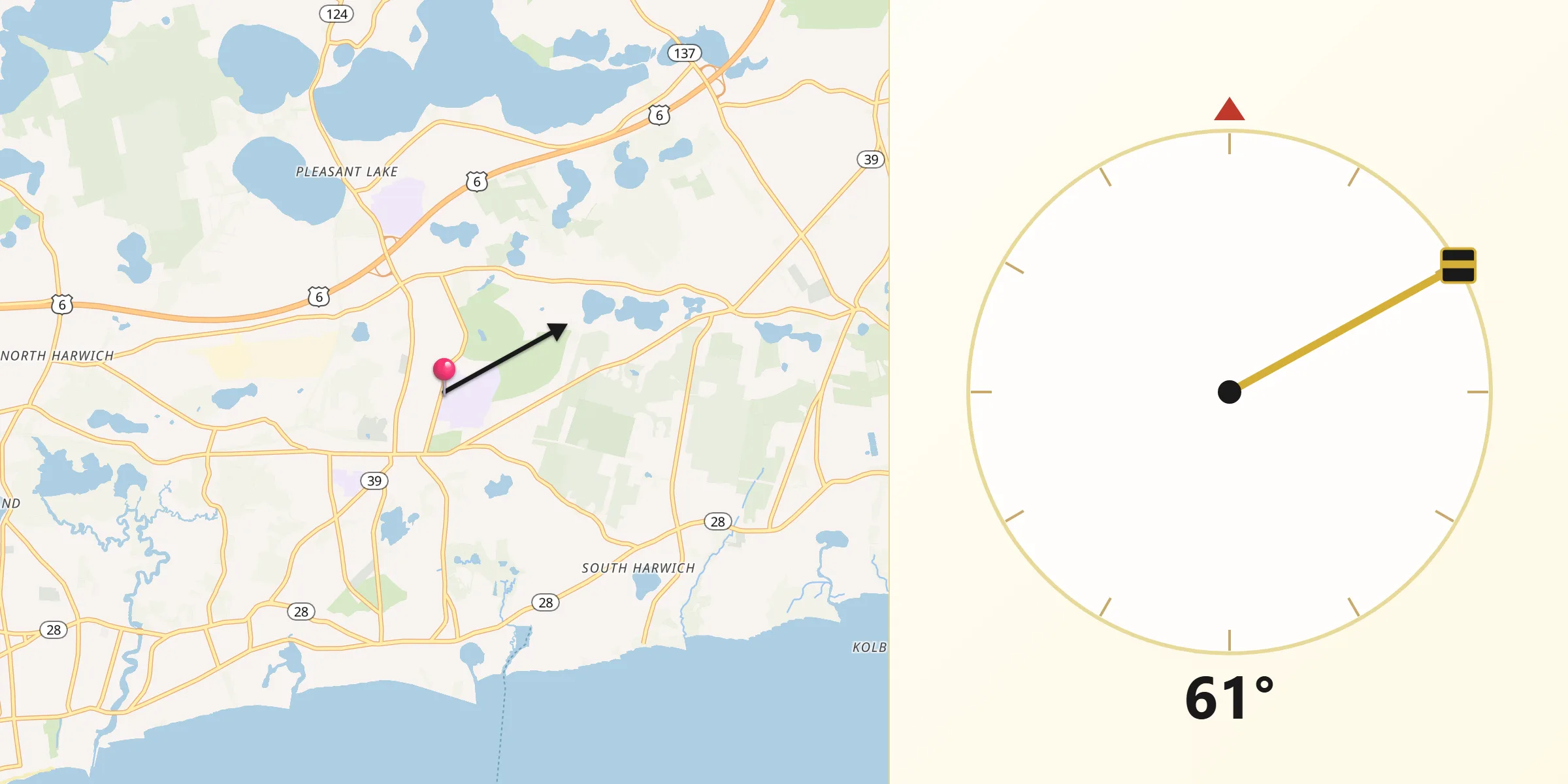 Qibla Direction from Harwich Center
