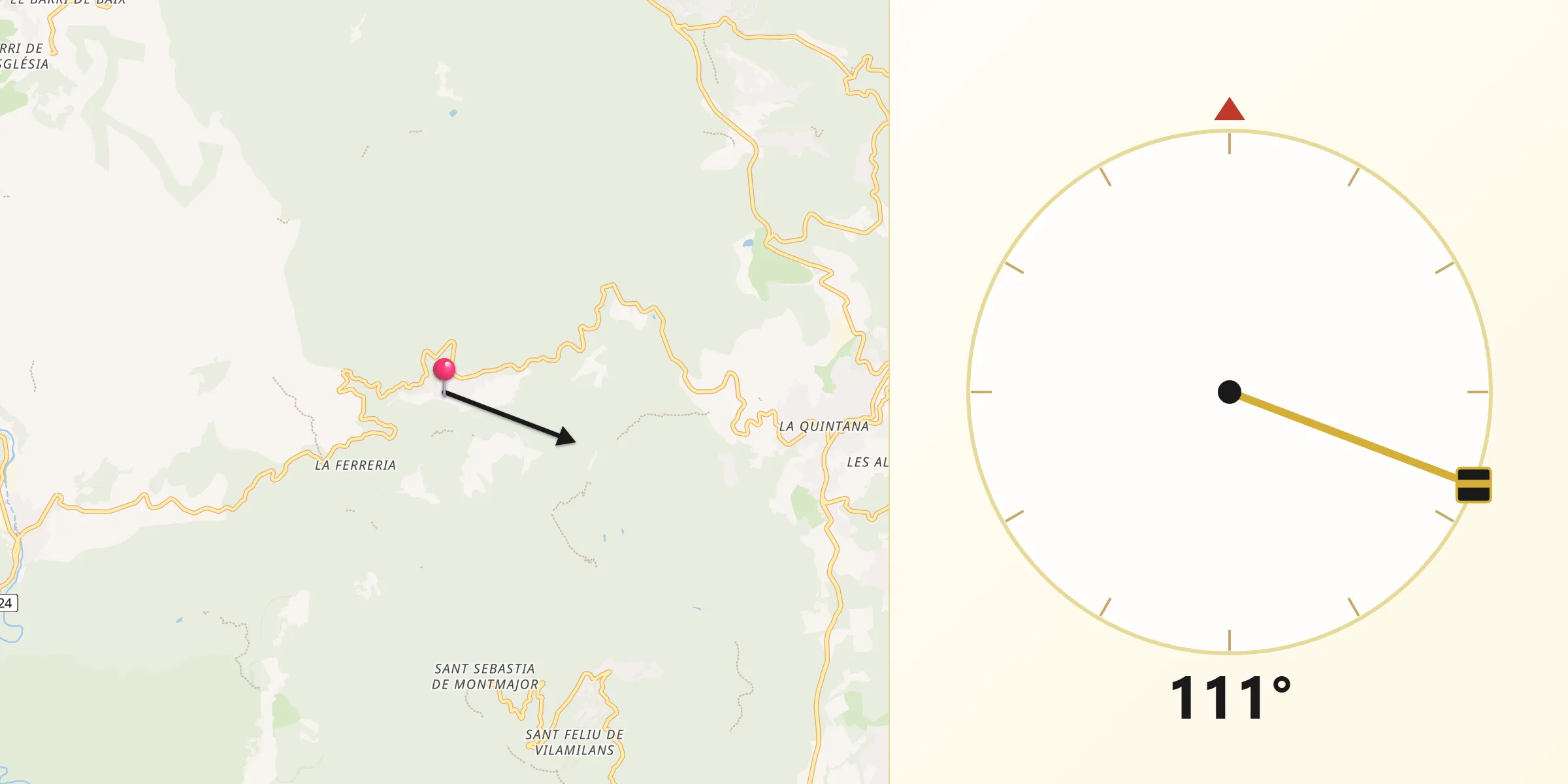 Dirección de la Qibla desde Gallifa