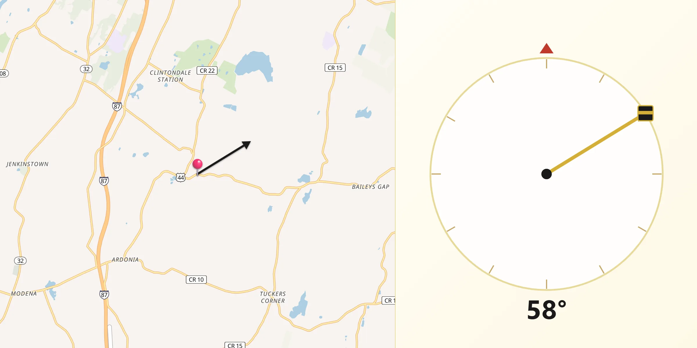 Qibla Direction from Clintondale