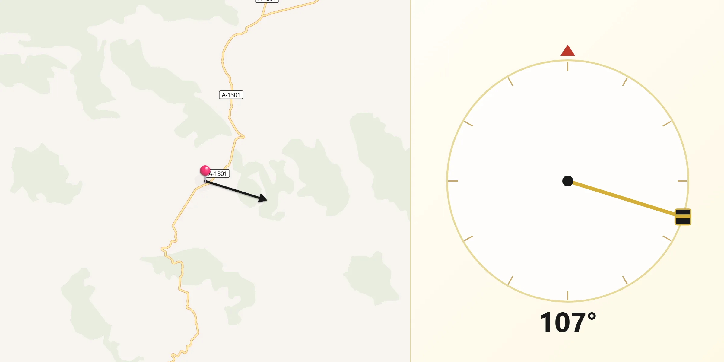 Dirección de la Qibla desde Tabuenca