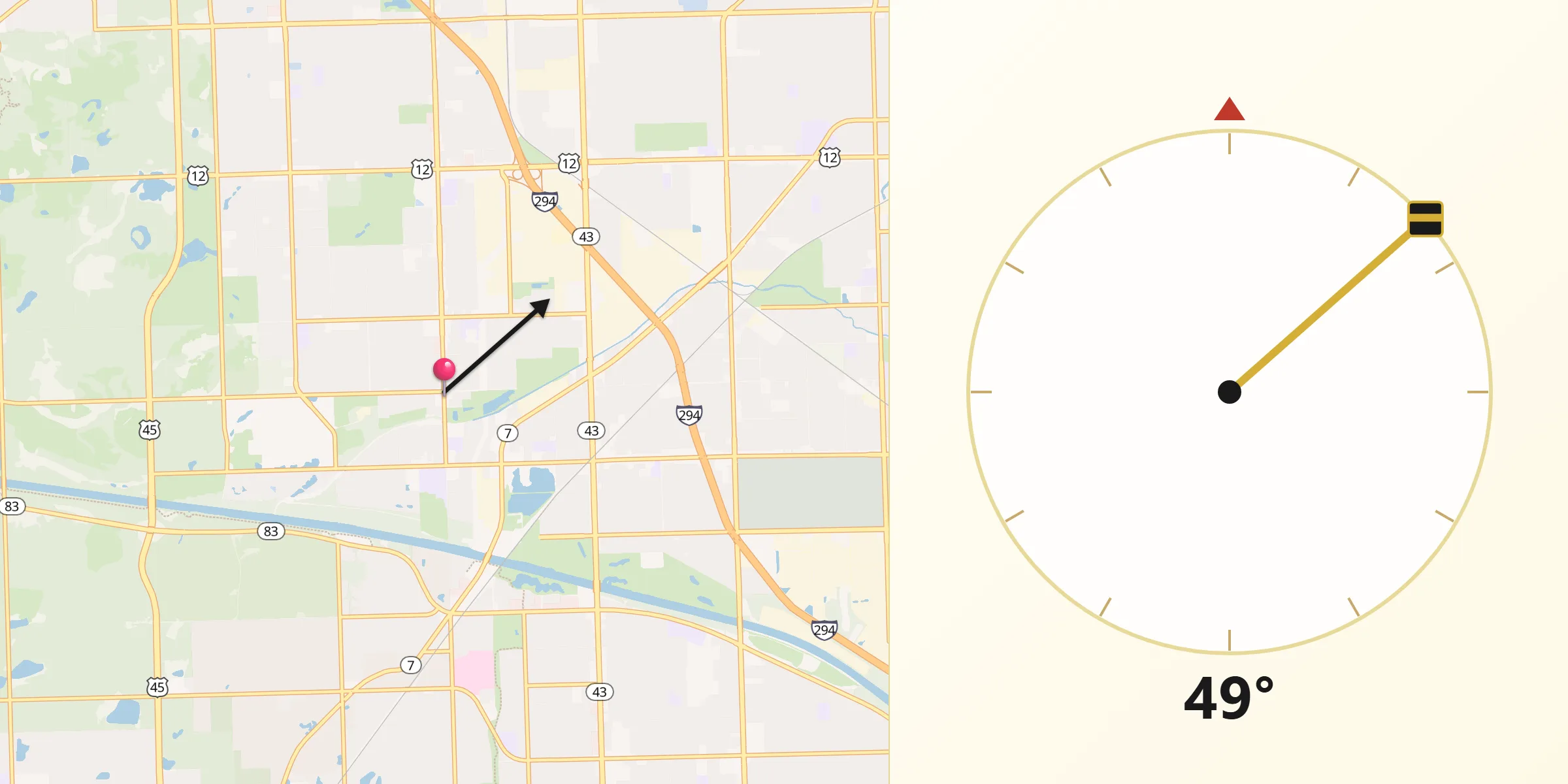 Qibla Direction from Palos Hills
