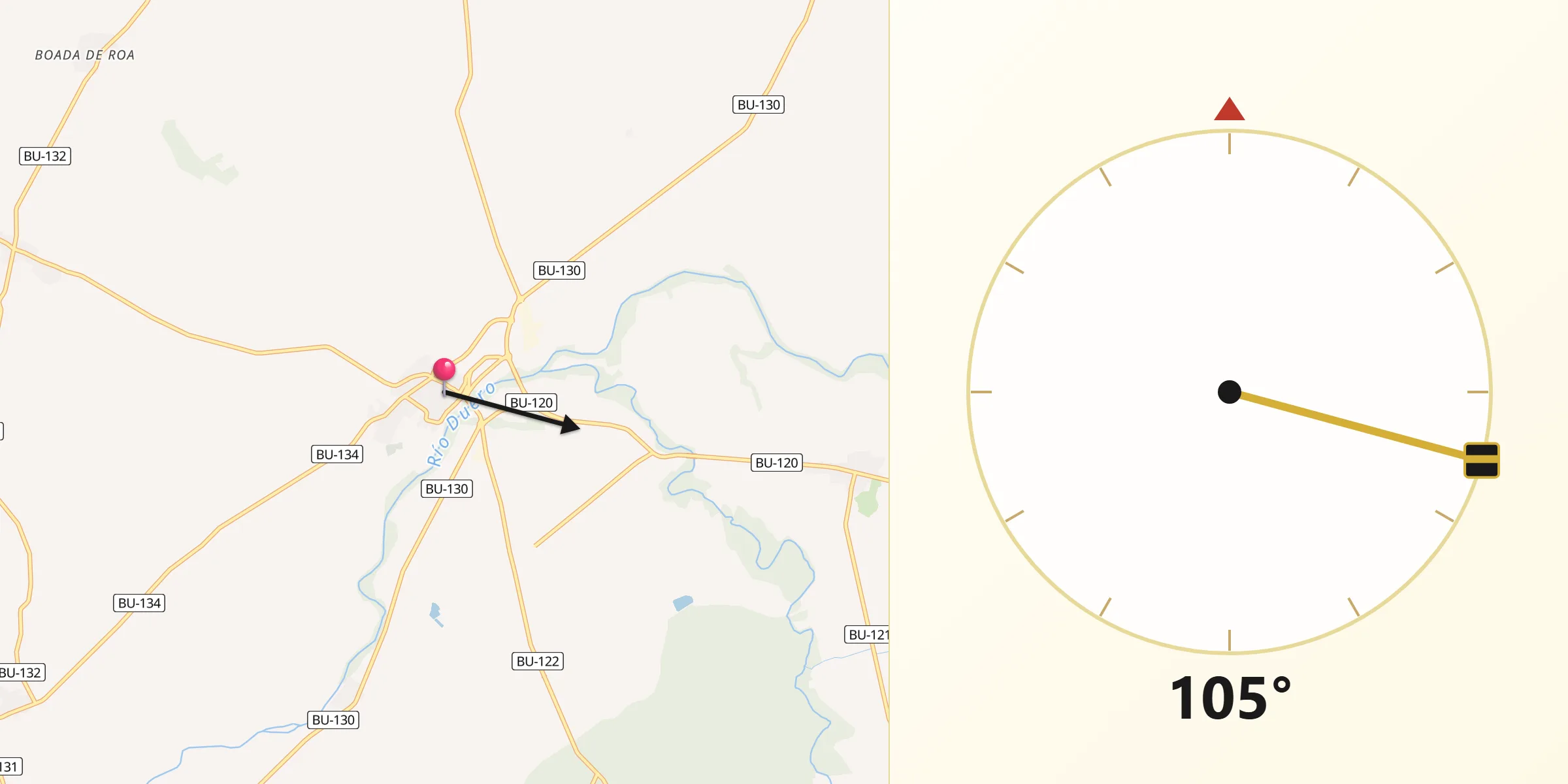 Dirección de la Qibla desde Roa