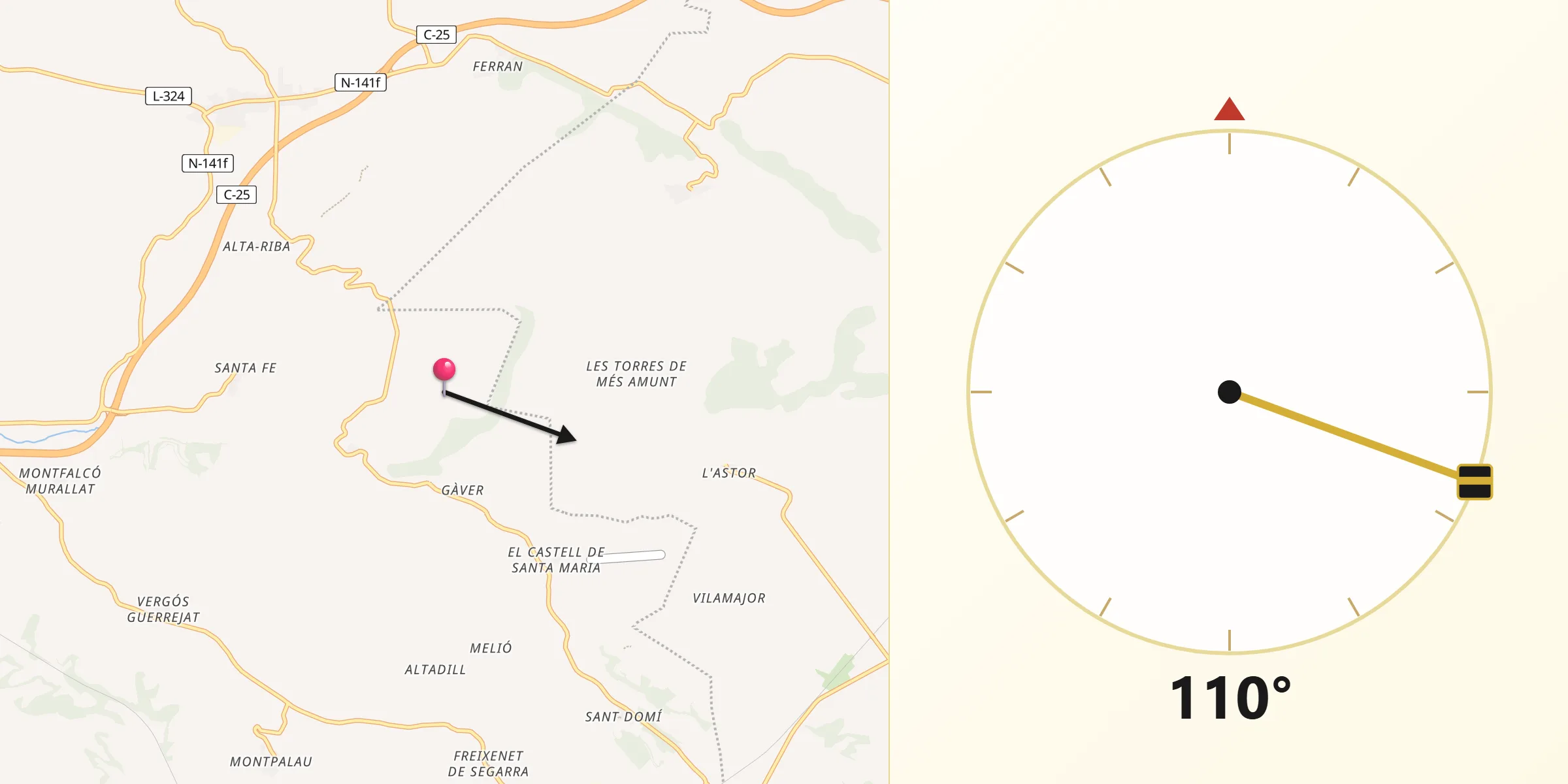 Dirección de la Qibla desde Estaràs