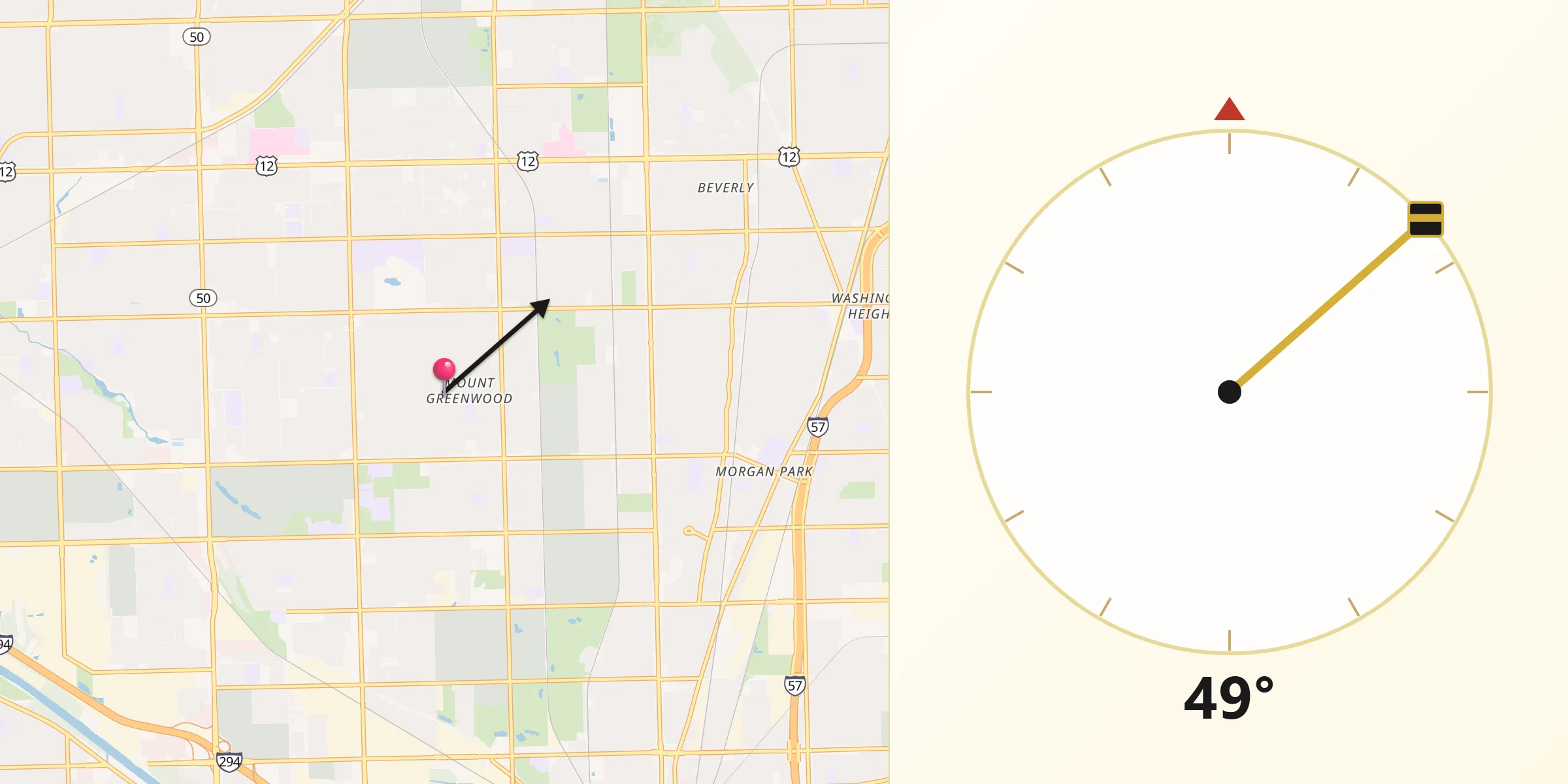 Qibla Direction from Mount Greenwood