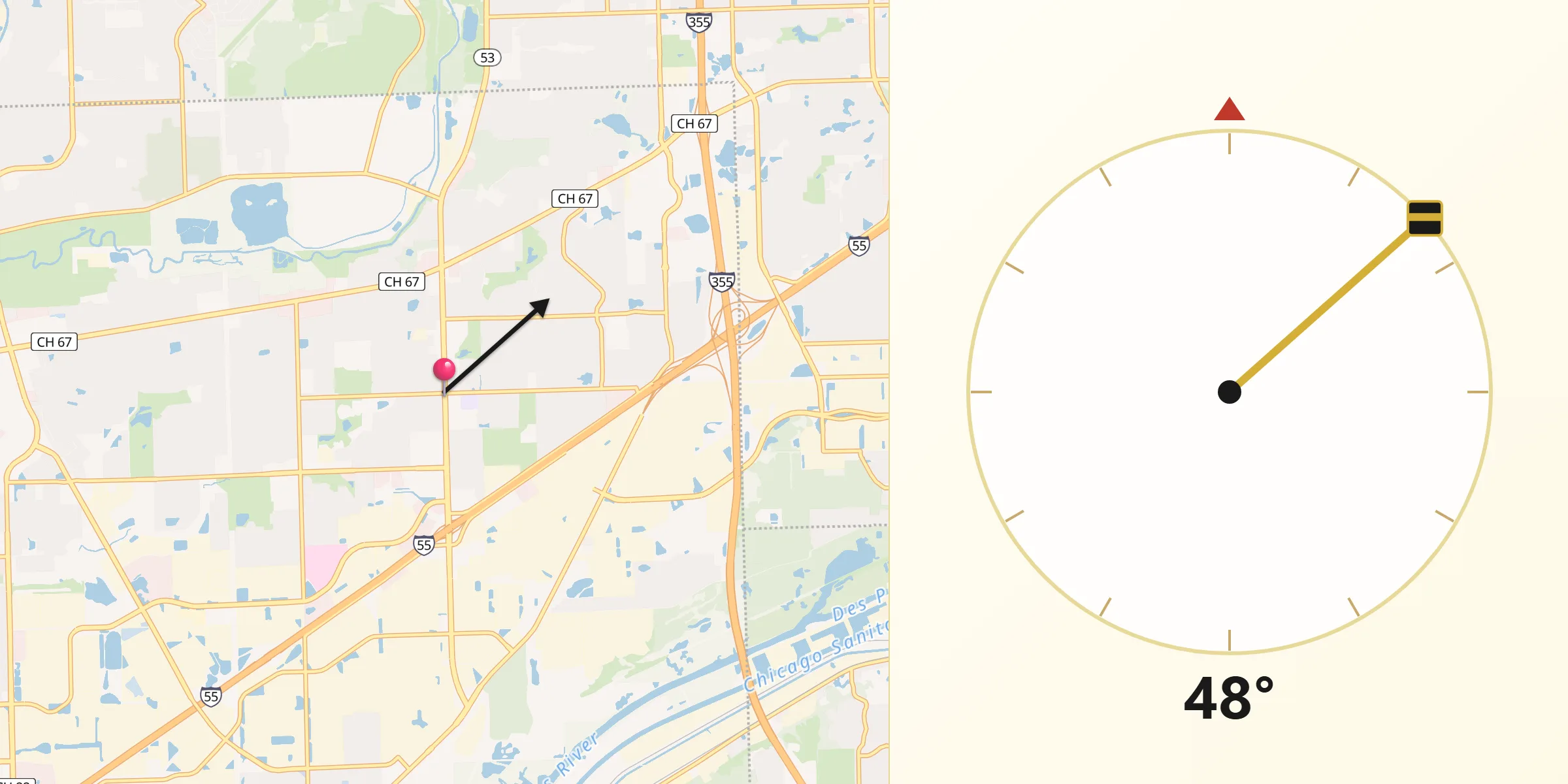 Qibla Direction from Bolingbrook