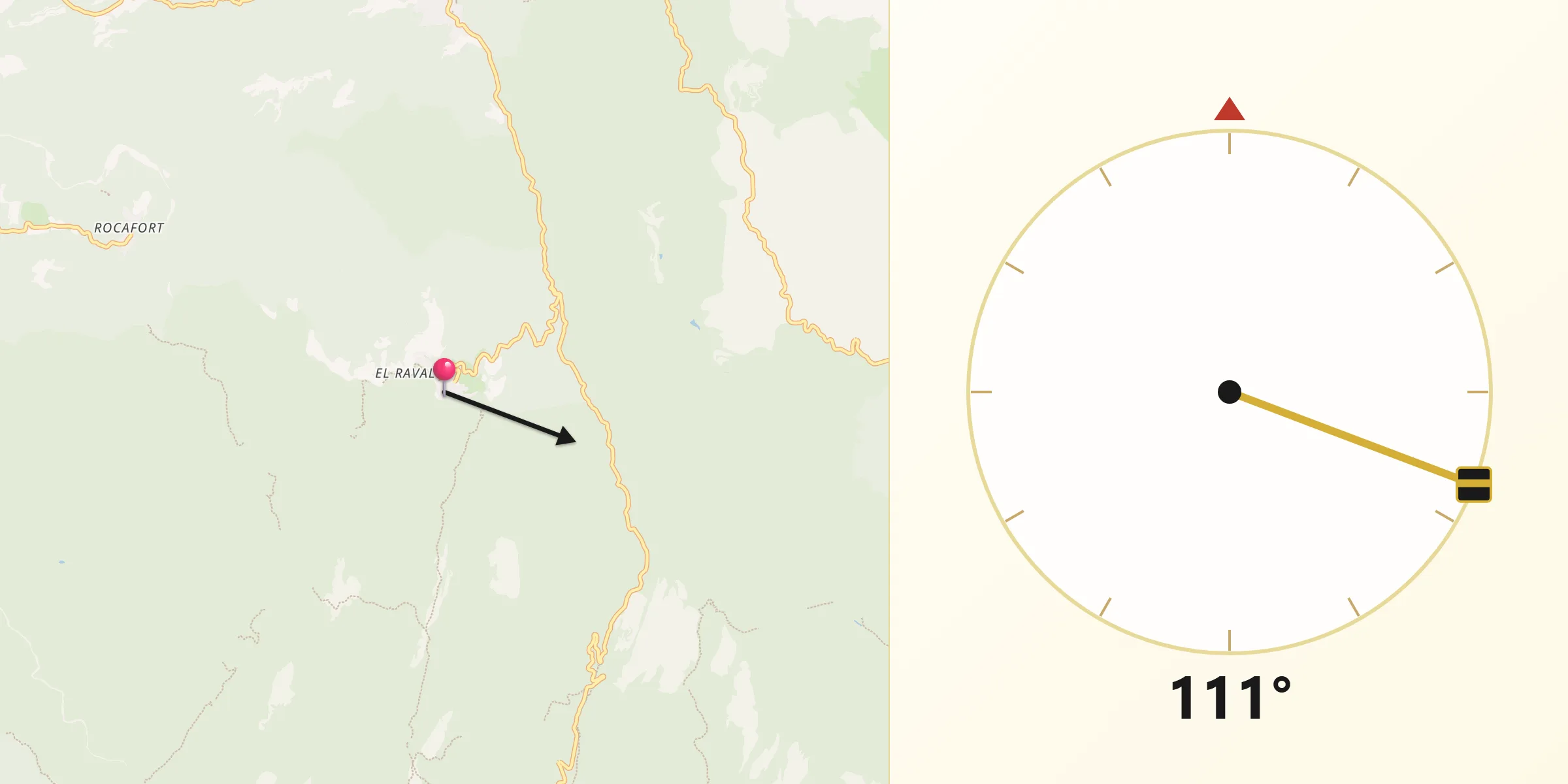 Dirección de la Qibla desde Mura