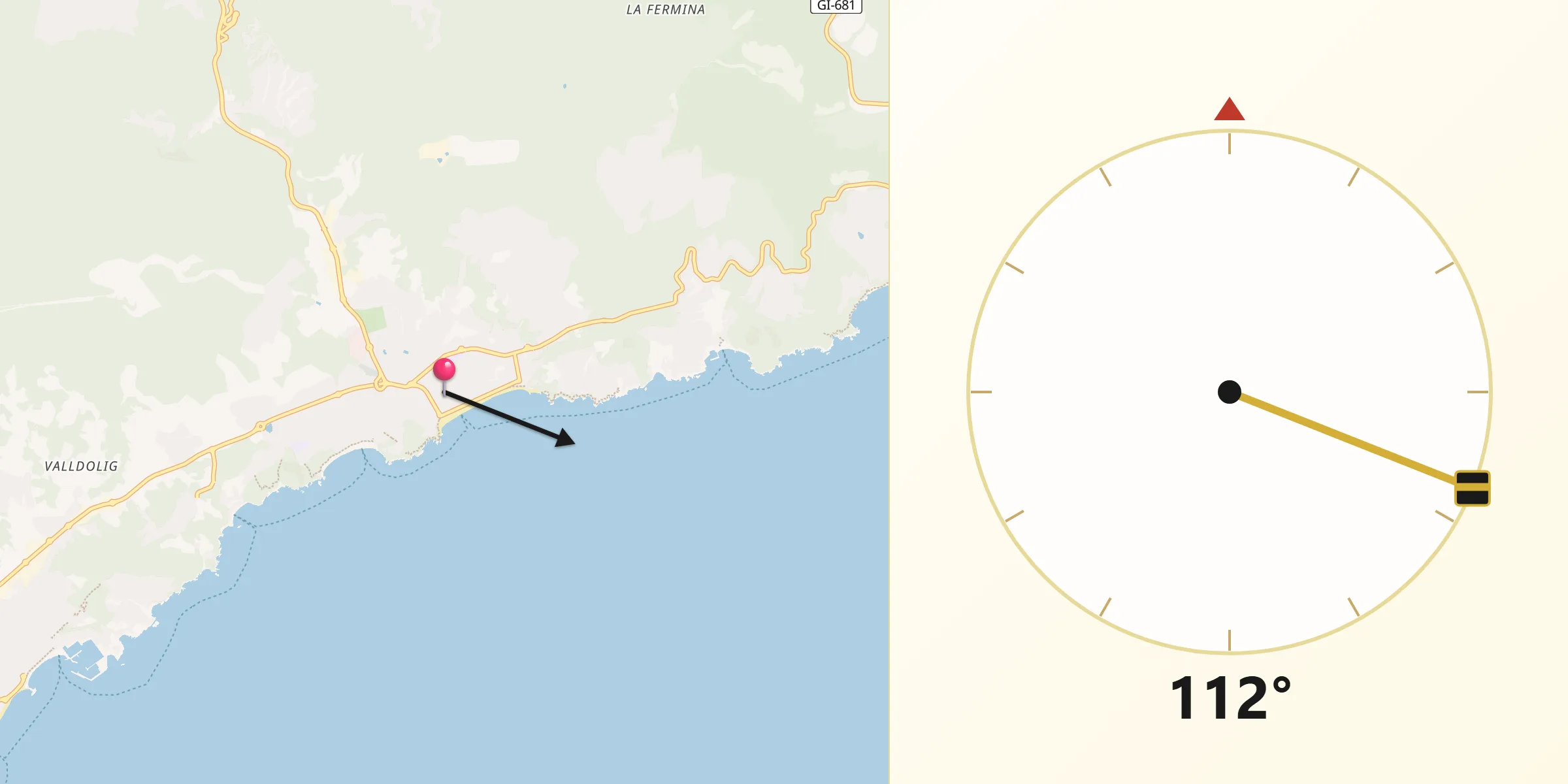Dirección de la Qibla desde Lloret de Mar
