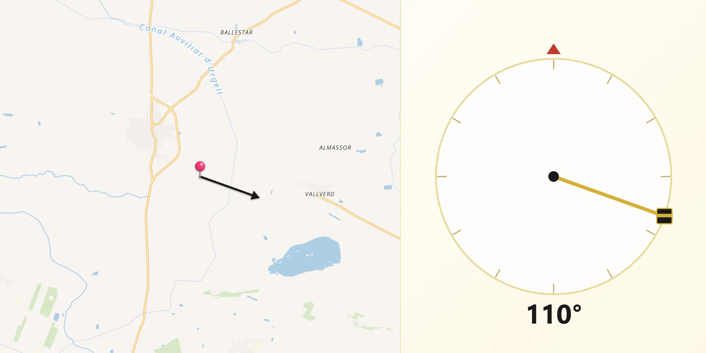 Dirección de la Qibla desde Linyola