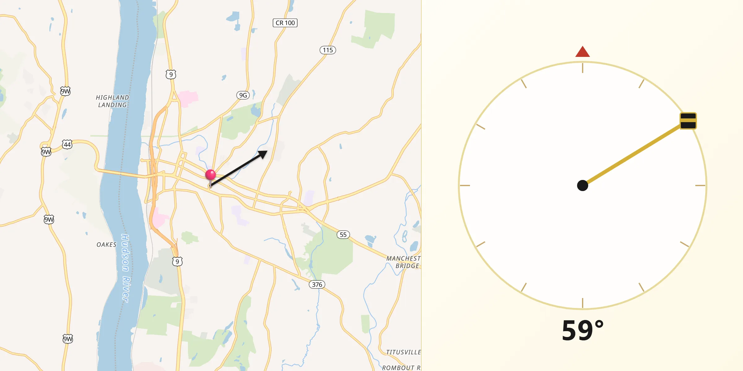 Qibla Direction from Poughkeepsie
