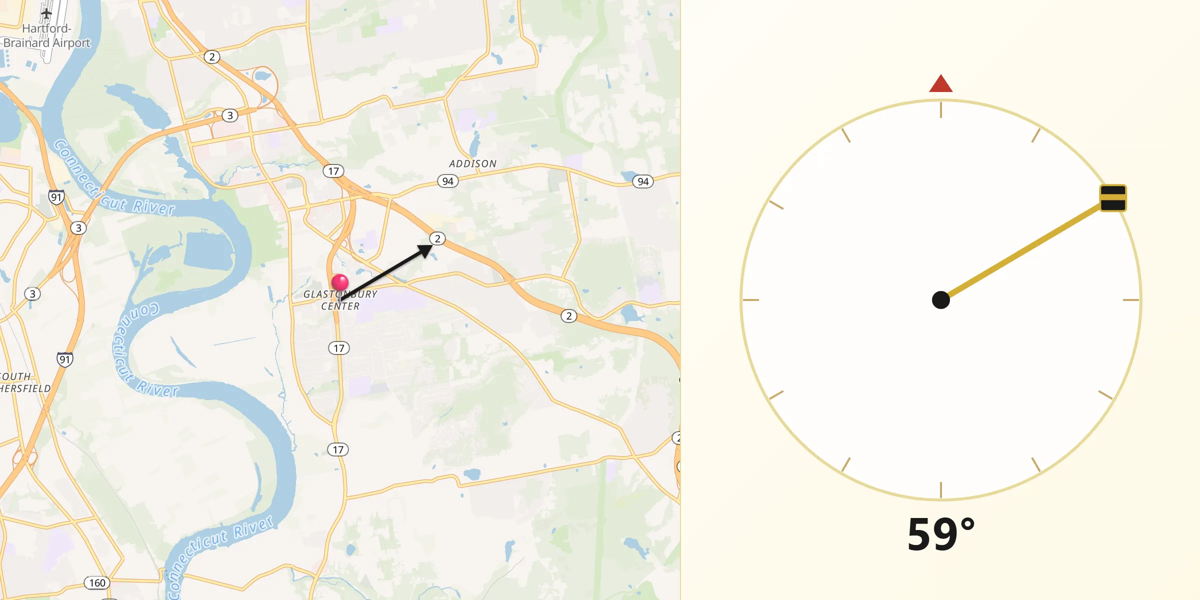 Qibla Direction from Glastonbury Center