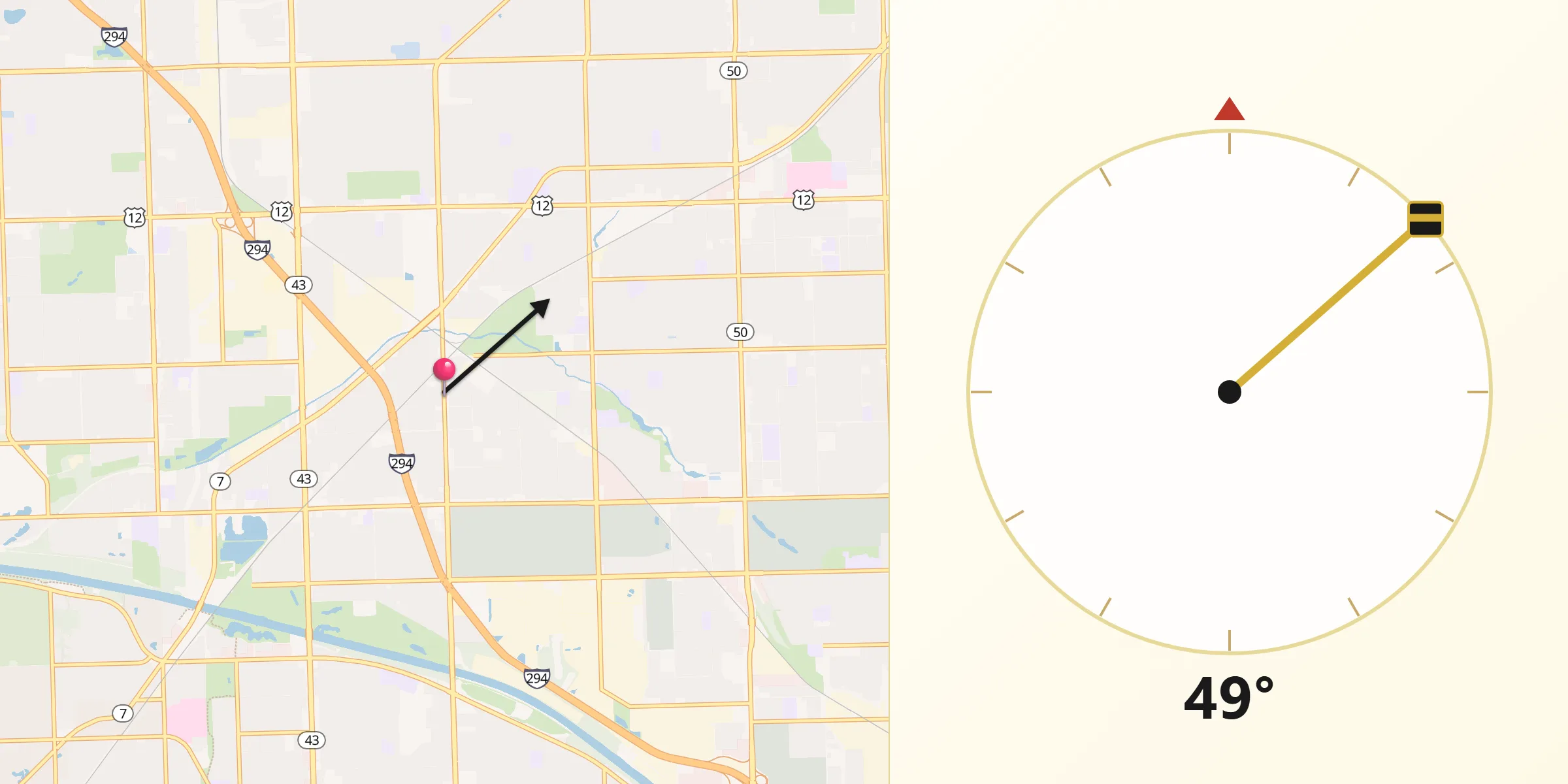 Qibla Direction from Chicago Ridge
