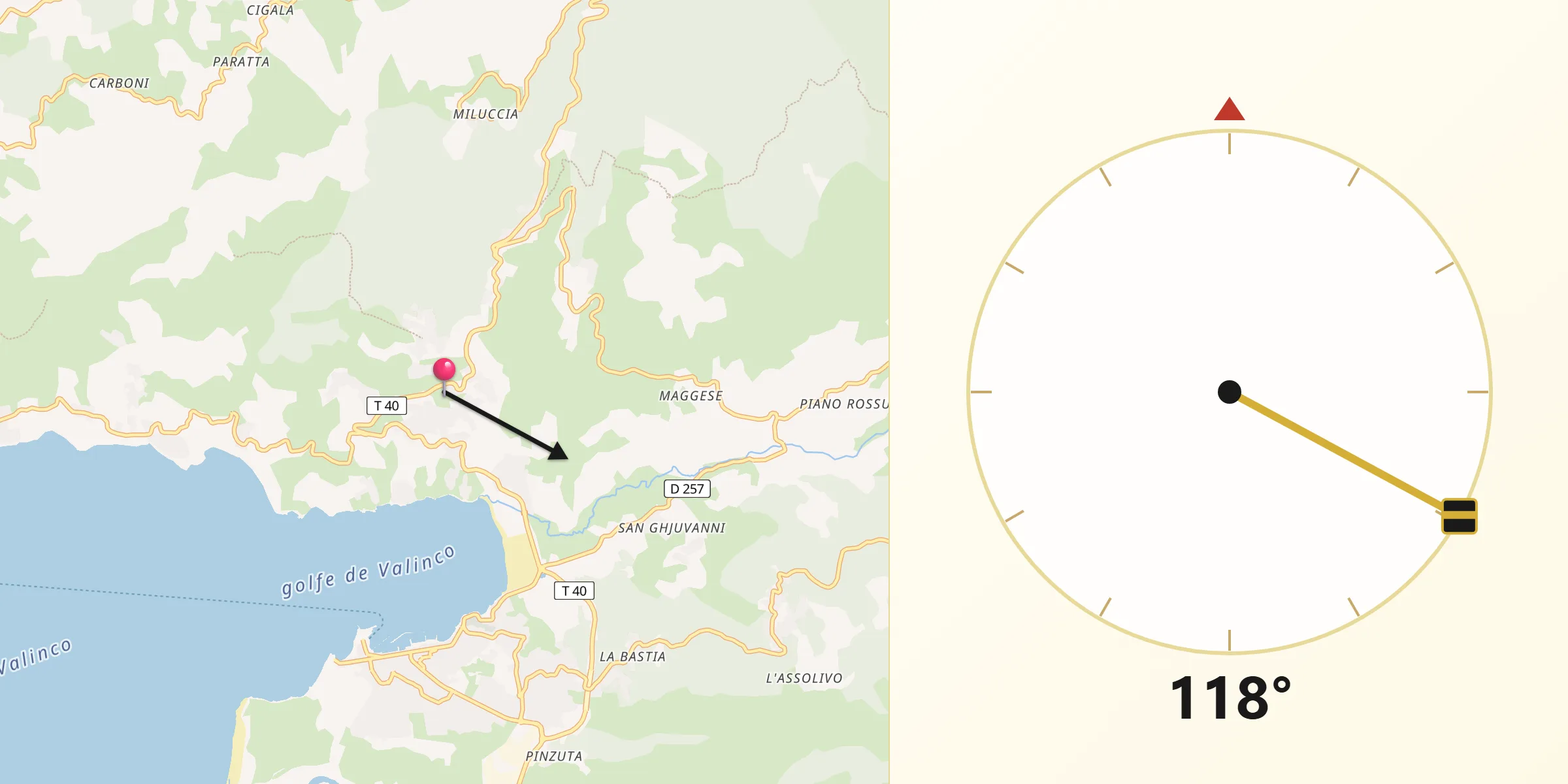 Direction vers la Qibla depuis Fozzano