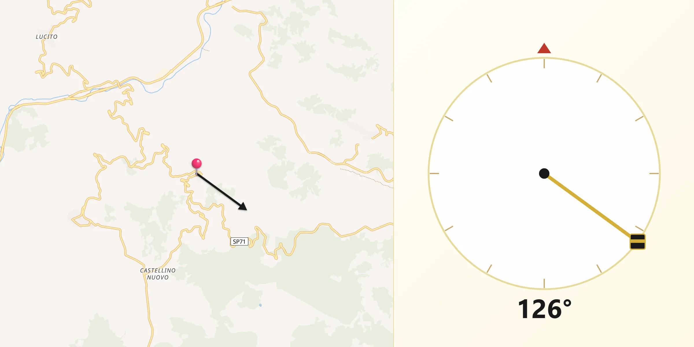 Direzione della Qibla da Castellino del Biferno