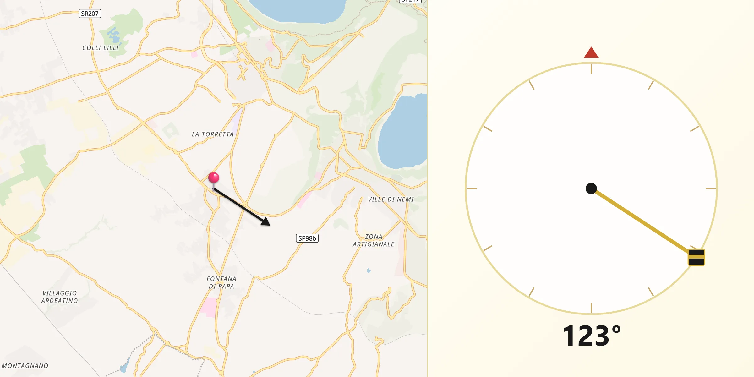 Direzione della Qibla da Cecchina