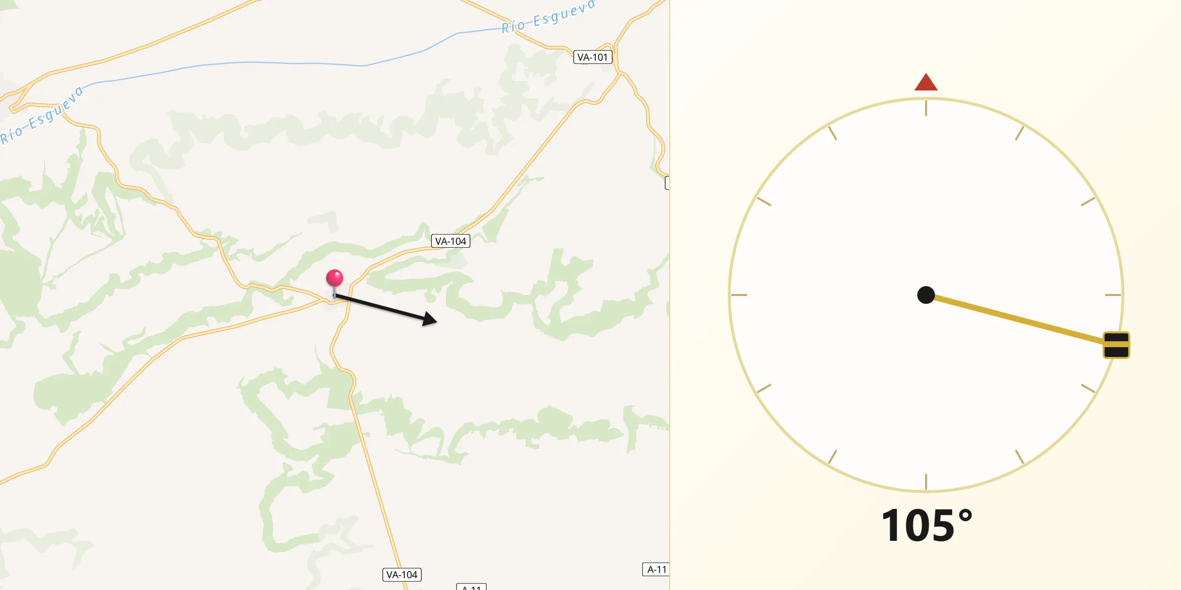 Dirección de la Qibla desde Castrillo-Tejeriego