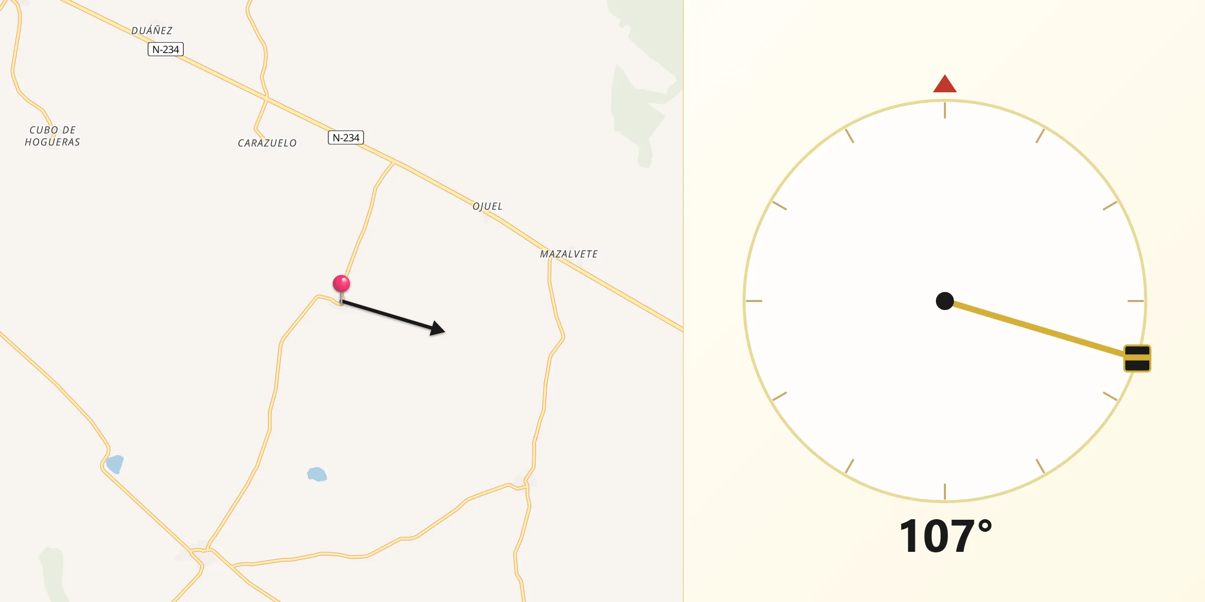 Dirección de la Qibla desde Candilichera