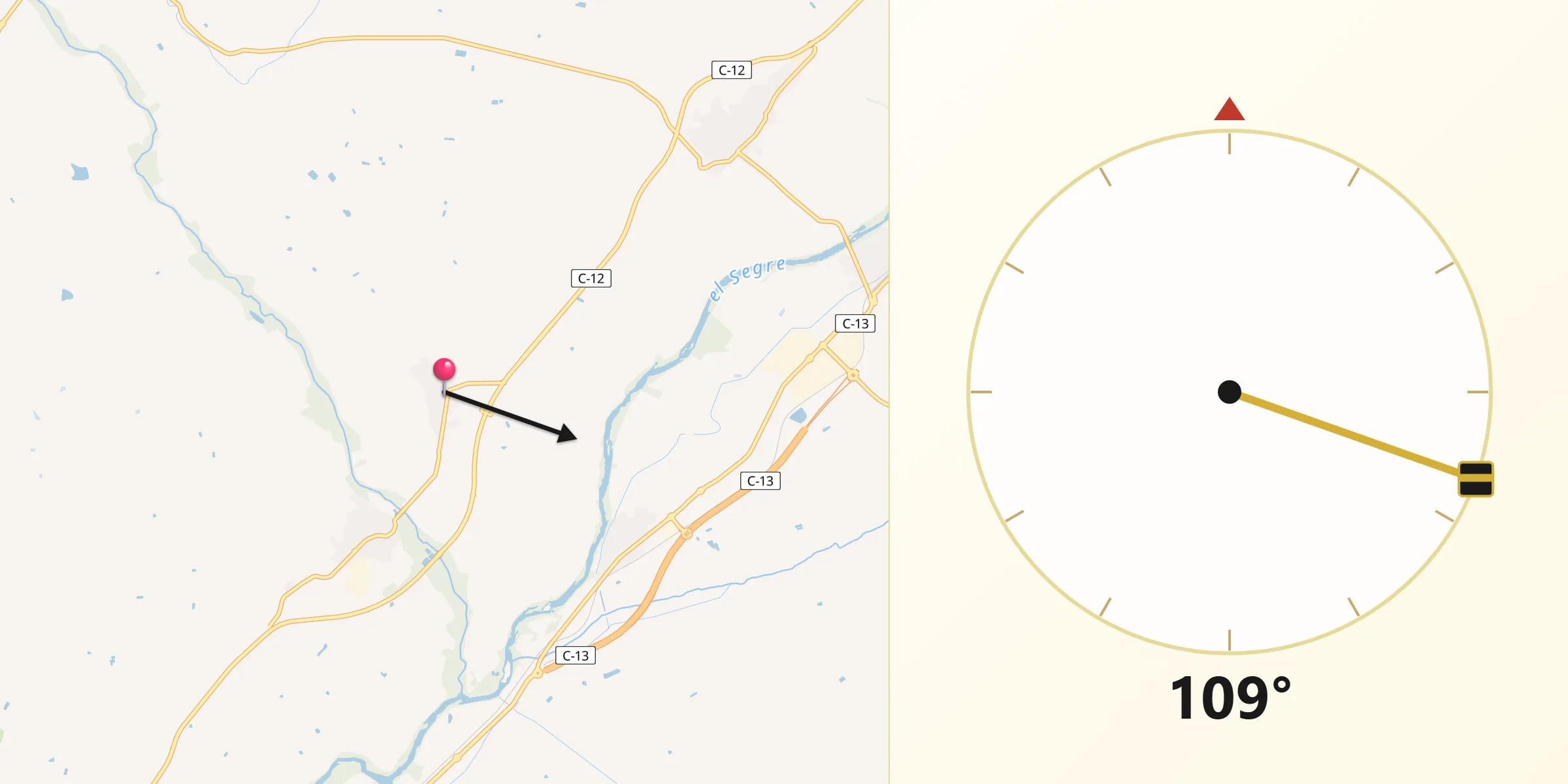 Dirección de la Qibla desde Torrelameu