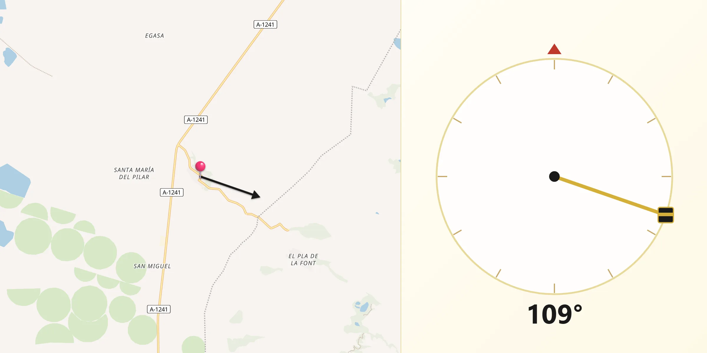 Dirección de la Qibla desde Vencillón
