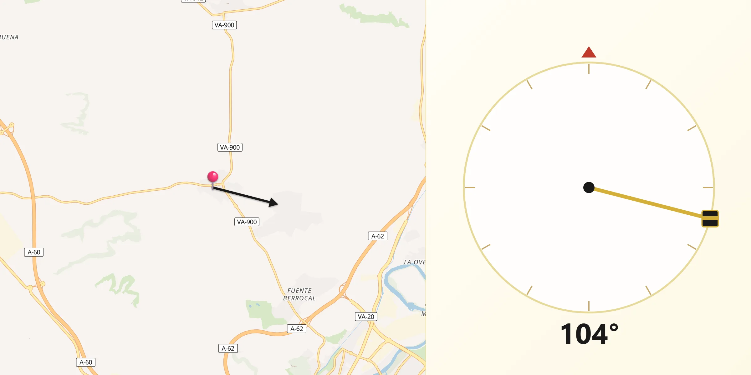Dirección de la Qibla desde Fuensaldaña