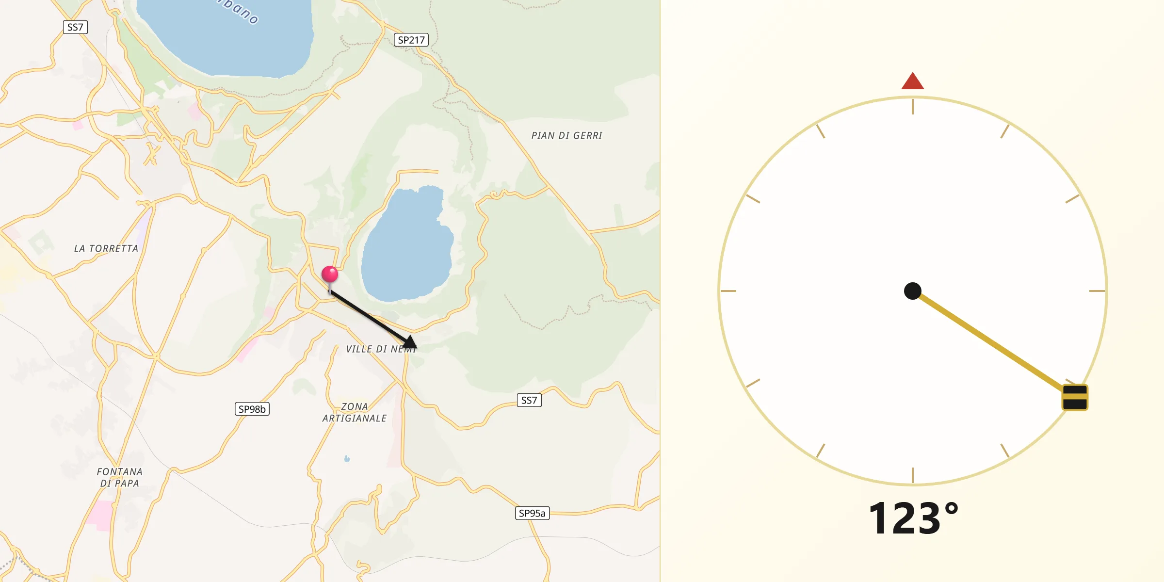 Direzione della Qibla da Genzano di Roma