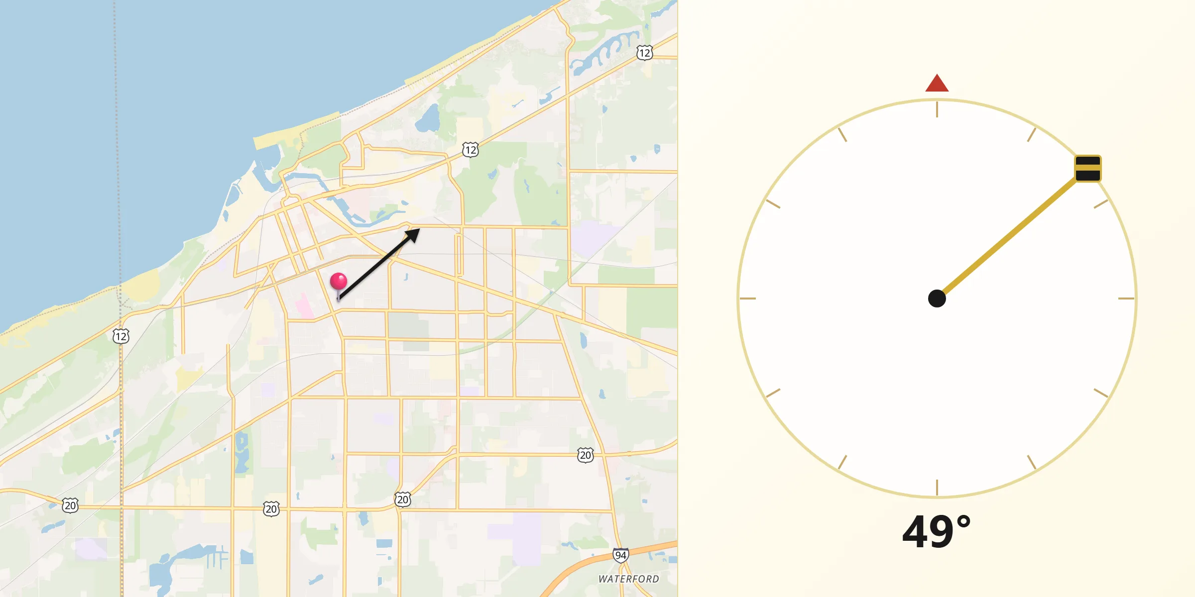 Qibla Direction from Michigan City