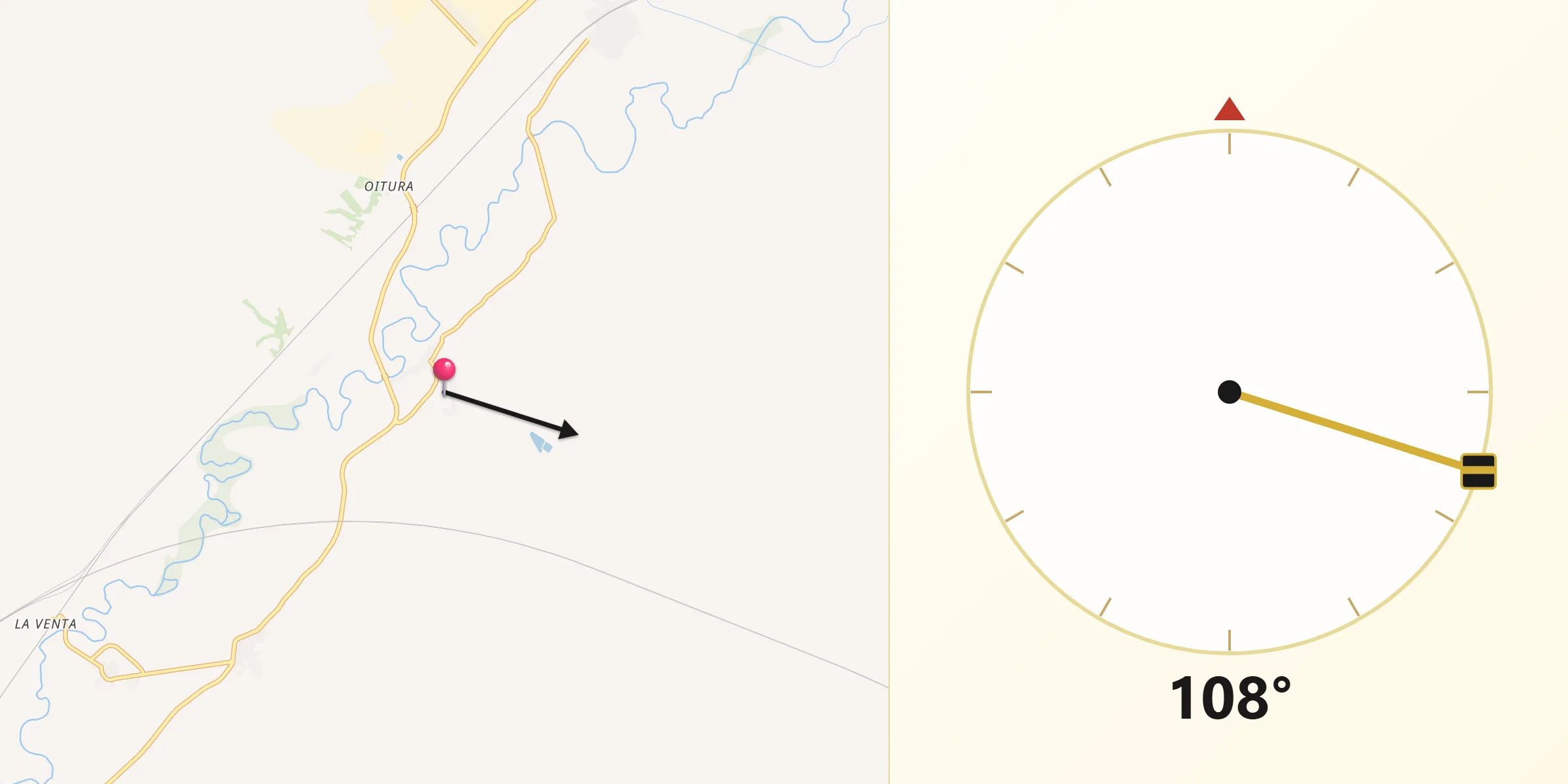 Dirección de la Qibla desde Bárboles