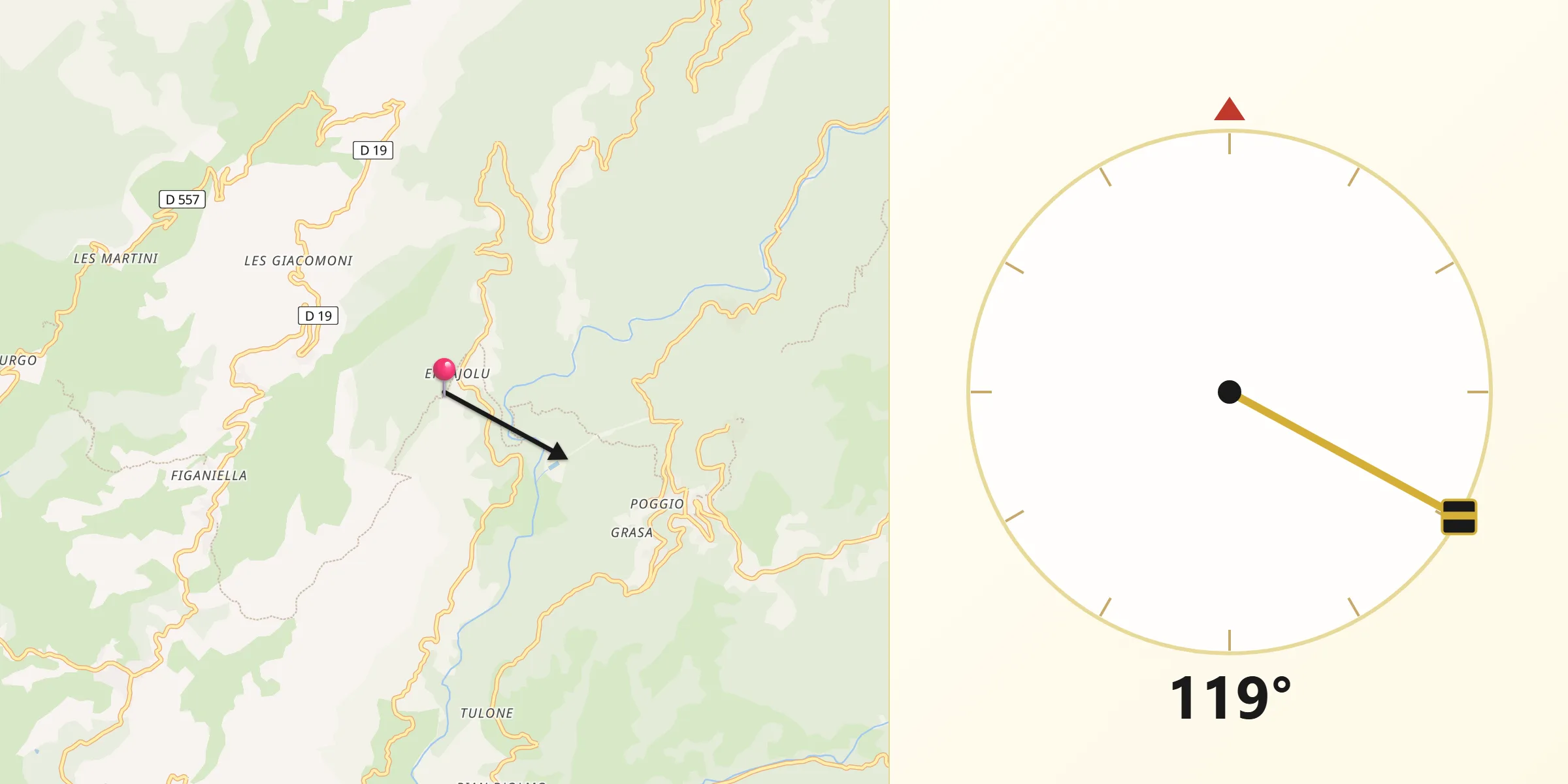 Direction vers la Qibla depuis Altagène