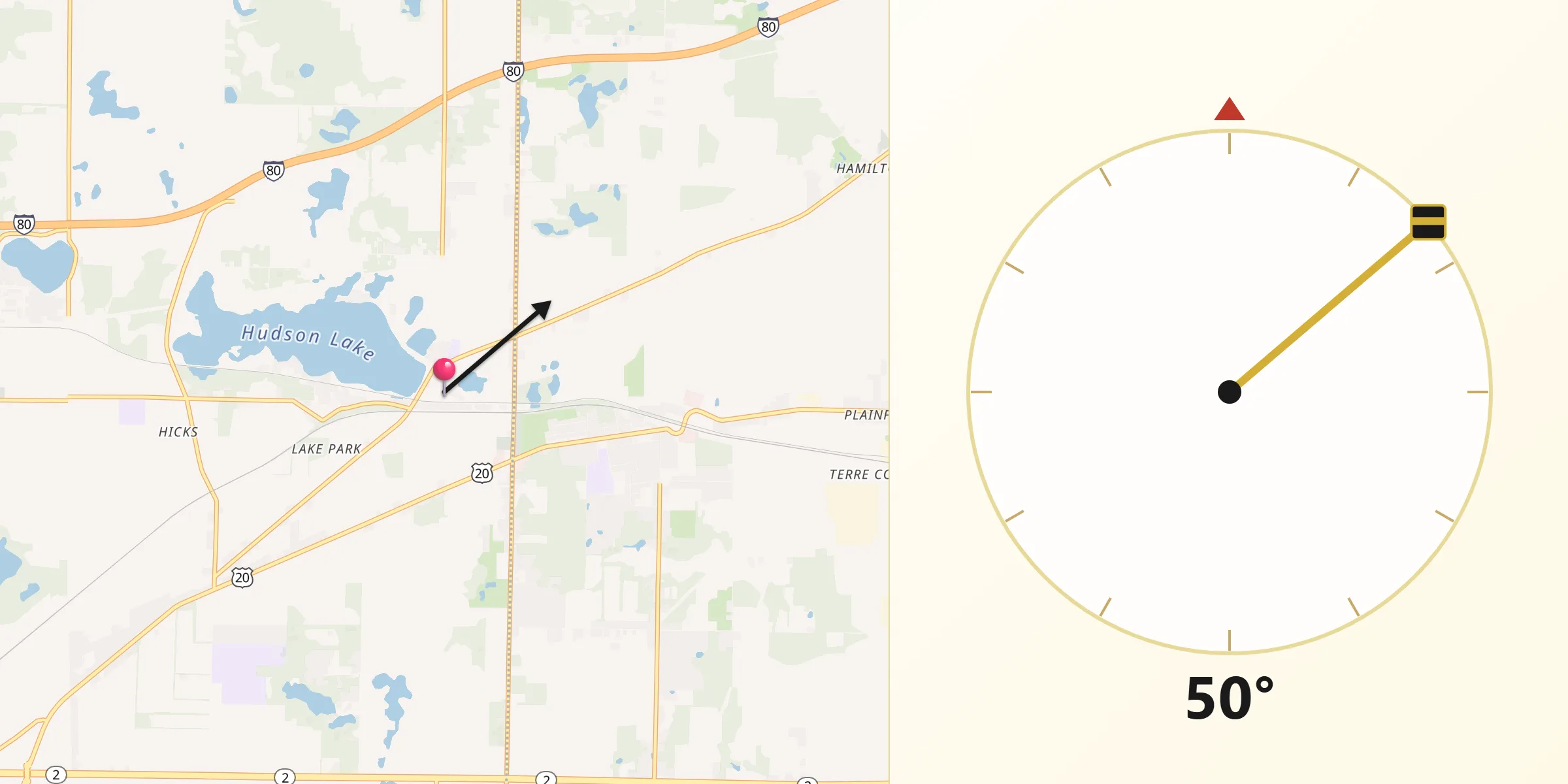 Qibla Direction from Hudson Lake