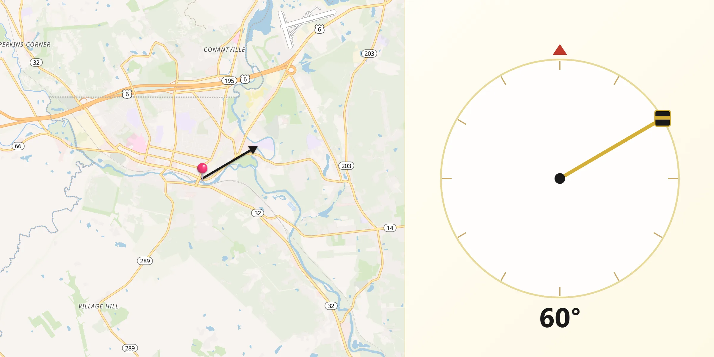 Qibla Direction from Willimantic