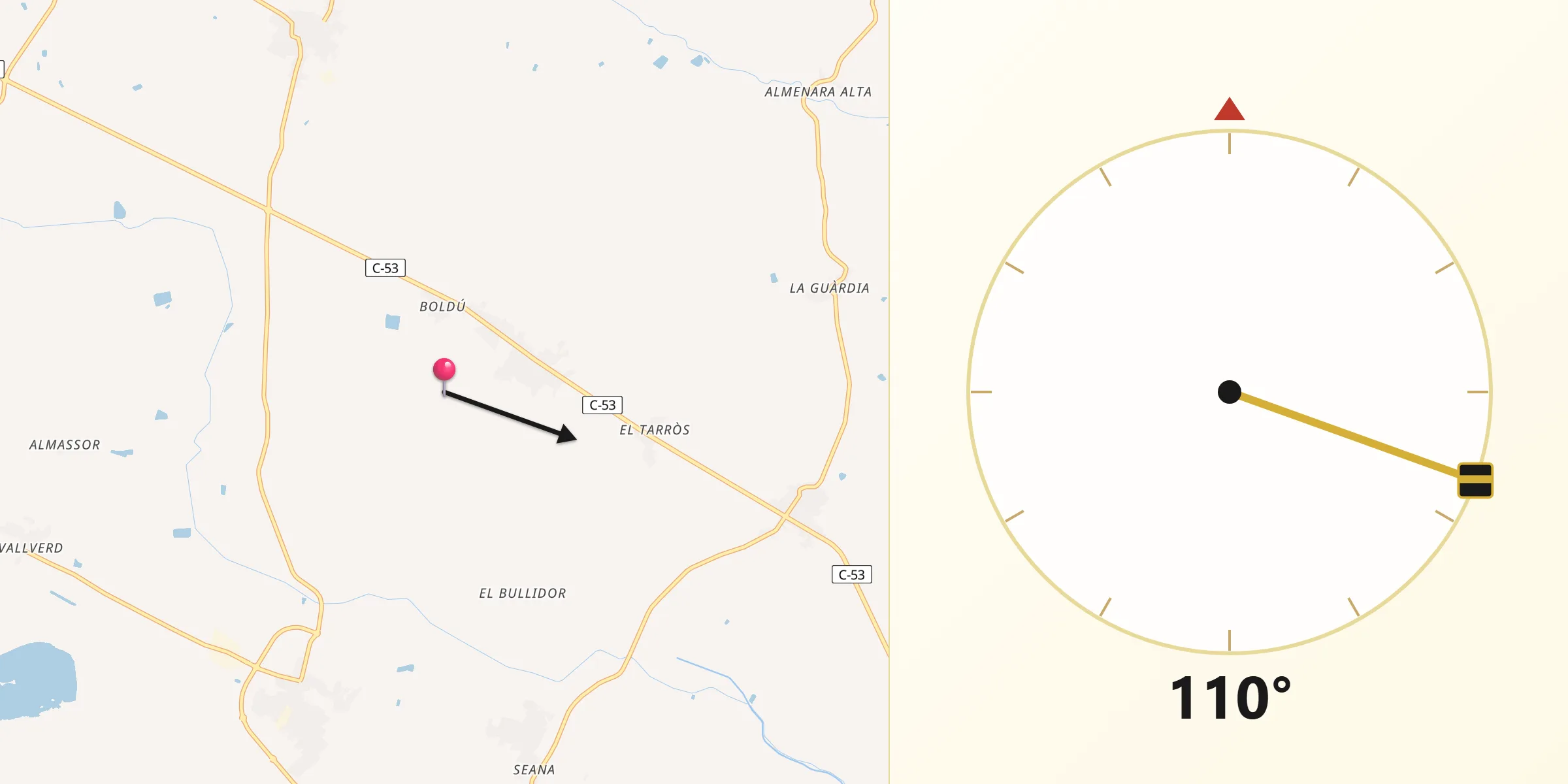 Dirección de la Qibla desde La Fuliola