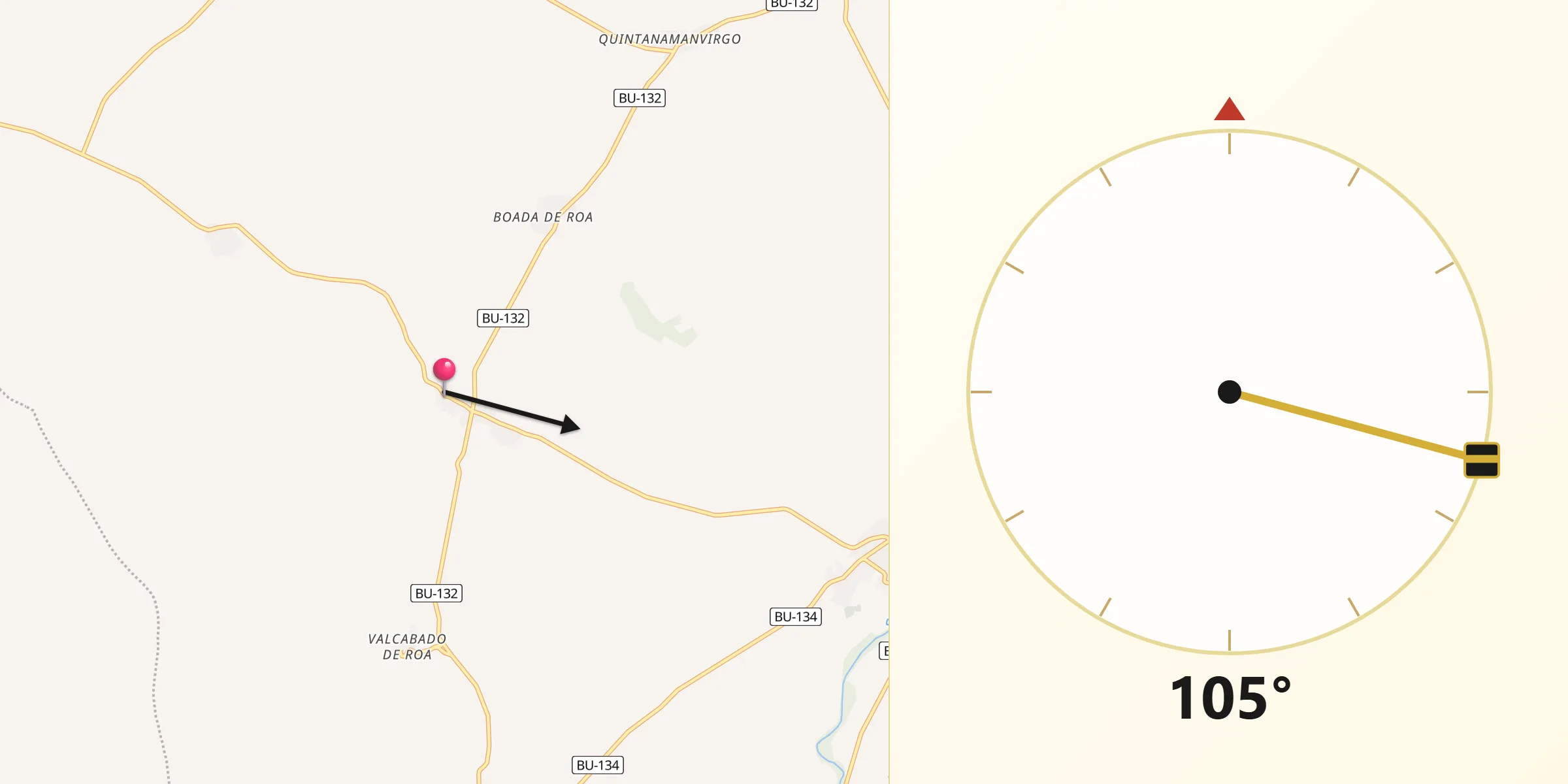 Dirección de la Qibla desde Pedrosa de Duero