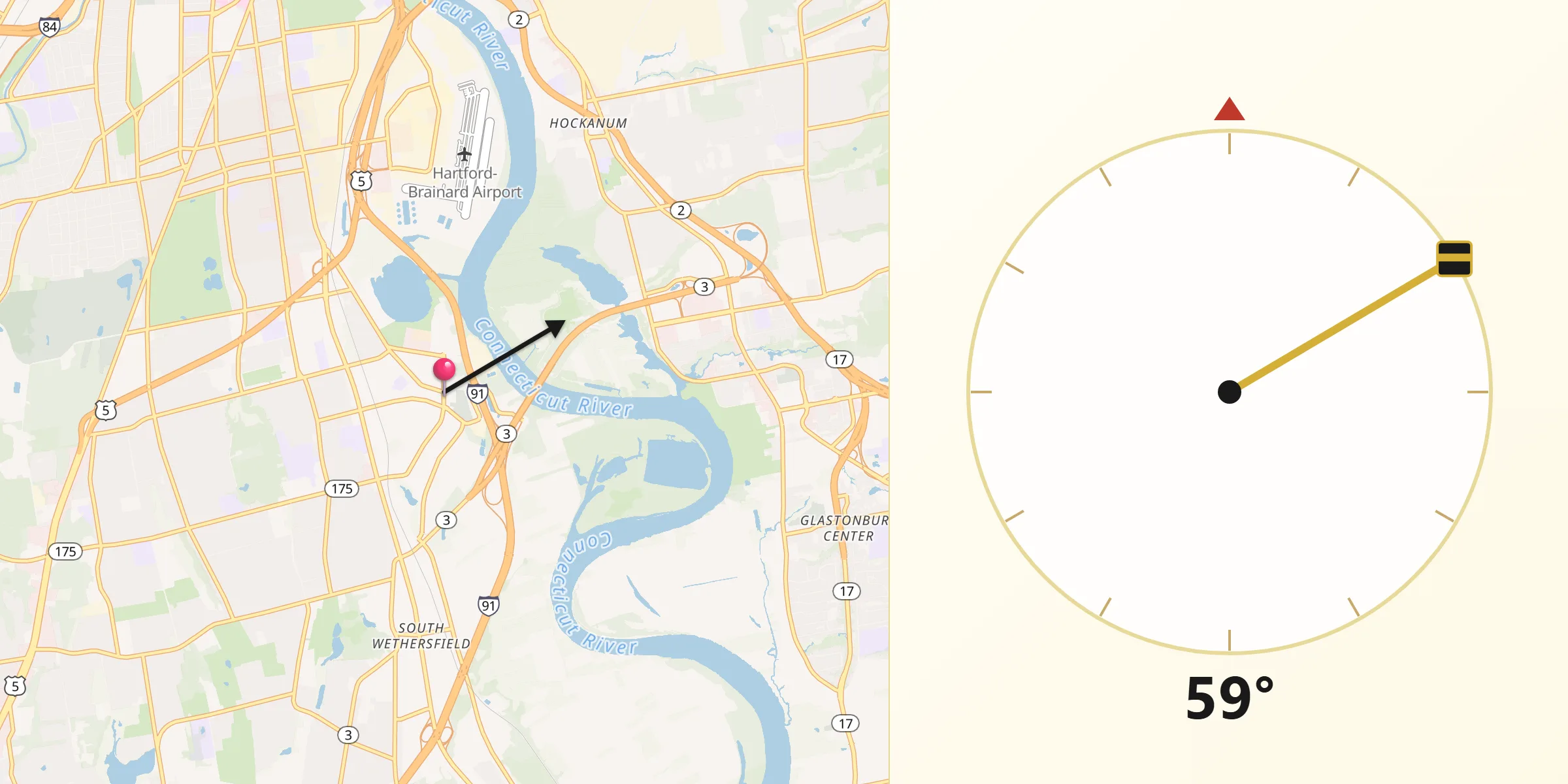 Qibla Direction from Wethersfield