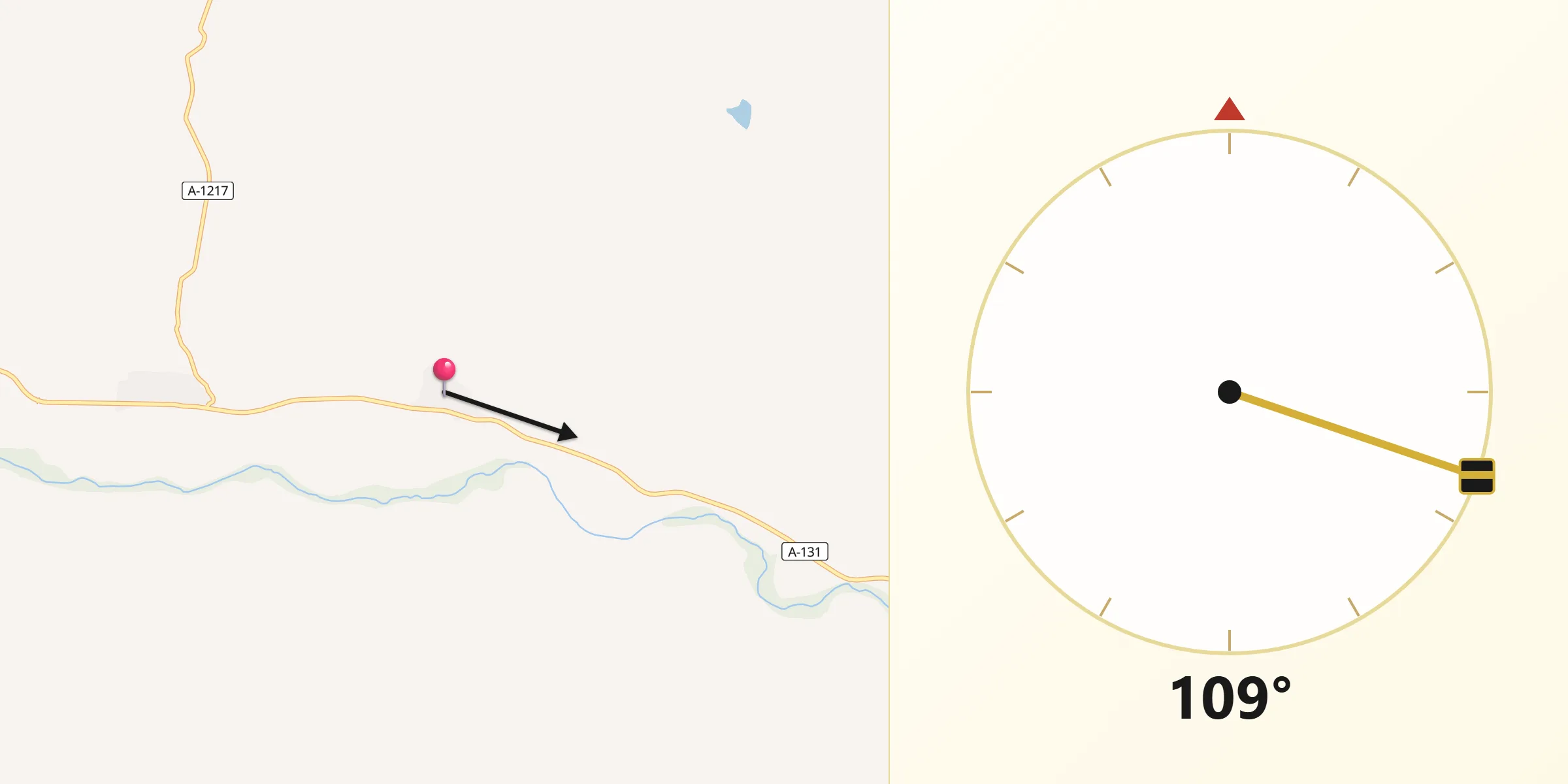 Dirección de la Qibla desde Villanueva de Sigena