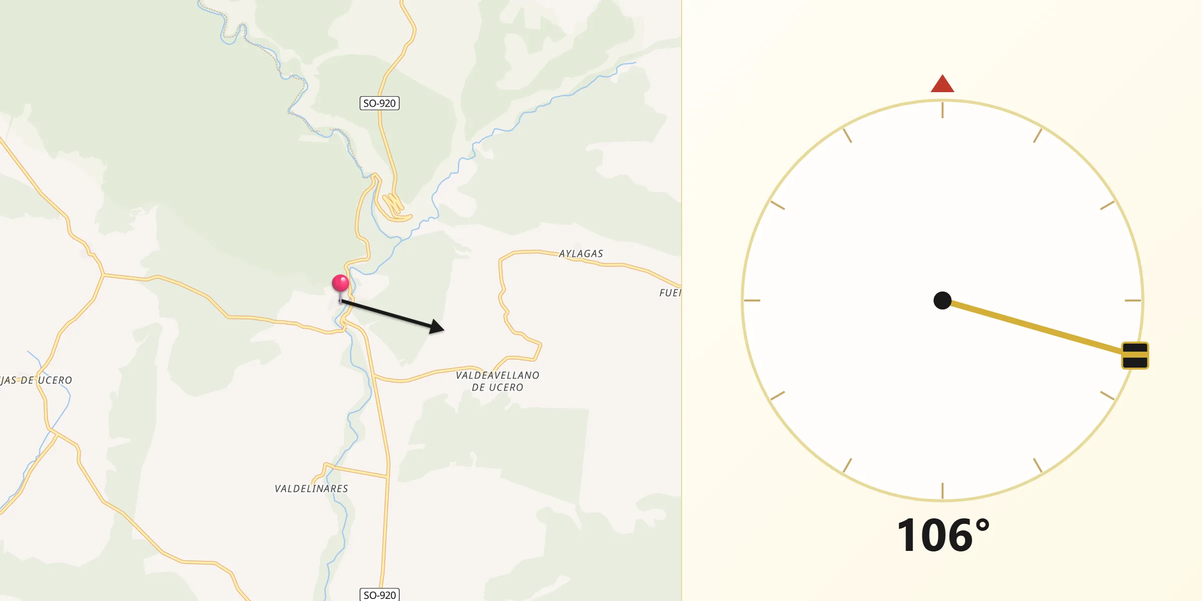 Dirección de la Qibla desde Ucero