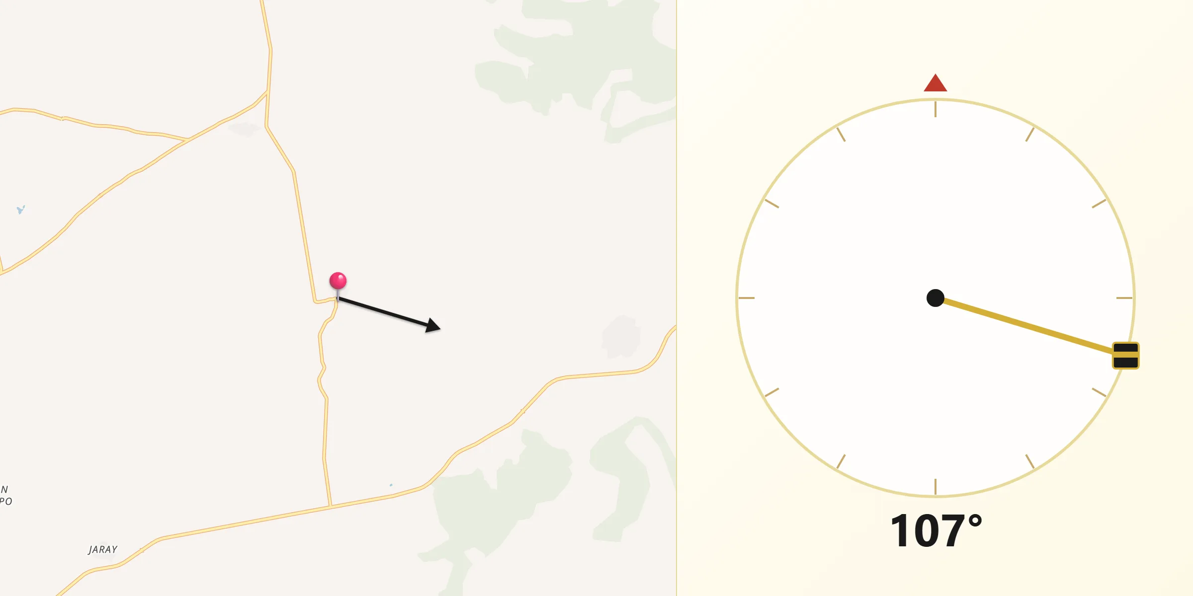 Dirección de la Qibla desde Pinilla del Campo