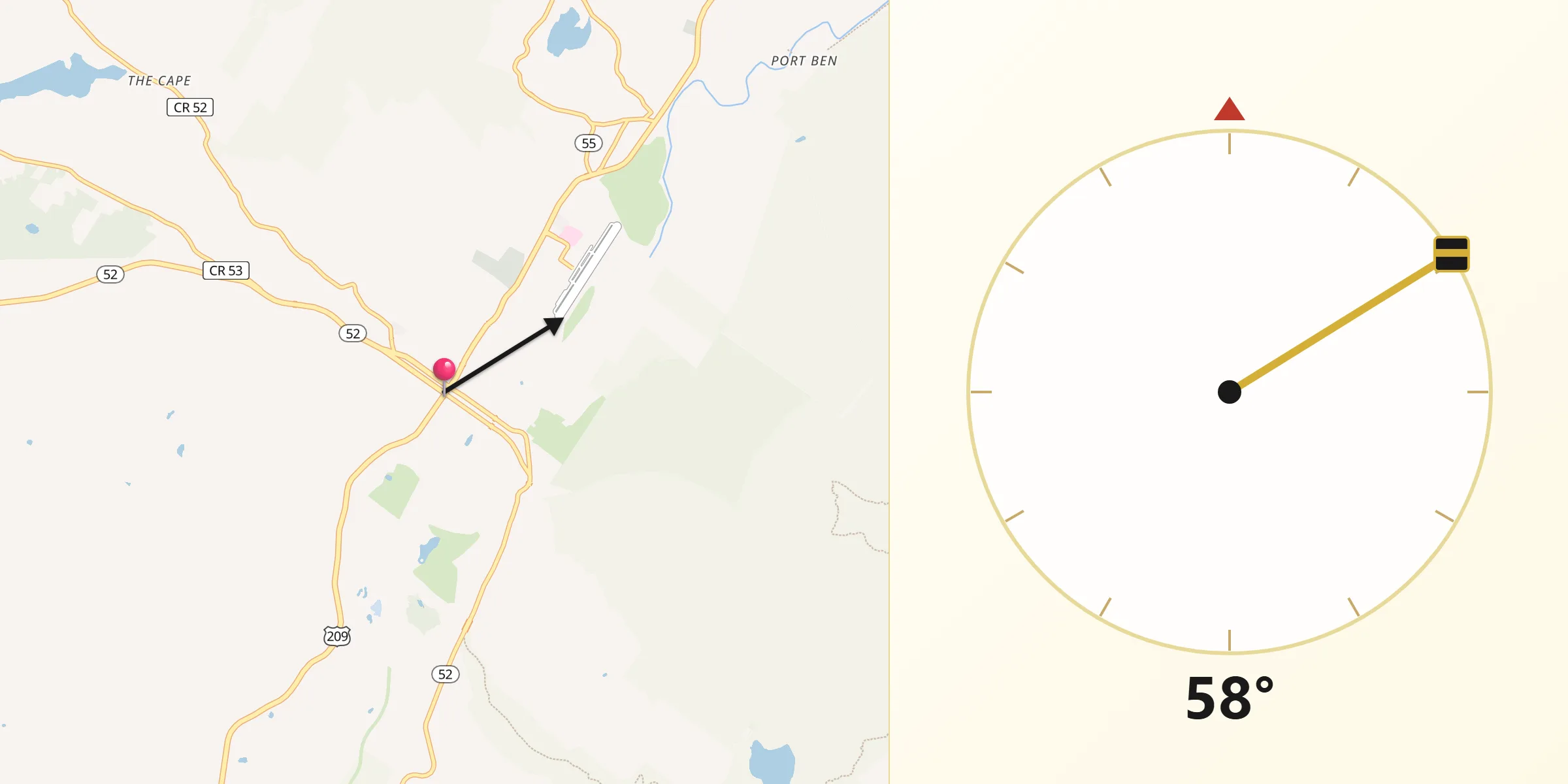 Qibla Direction from Ellenville