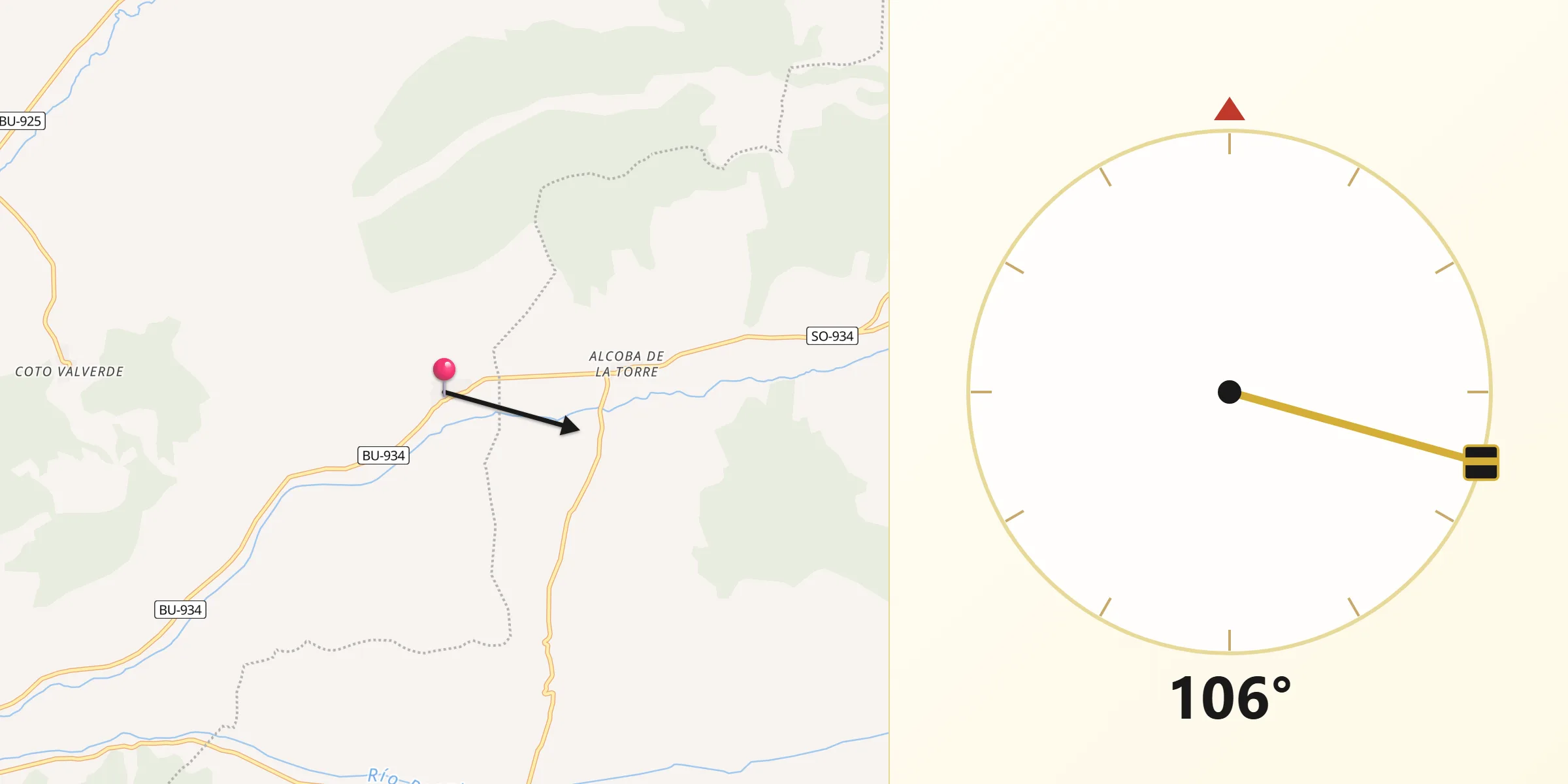 Dirección de la Qibla desde Brazacorta
