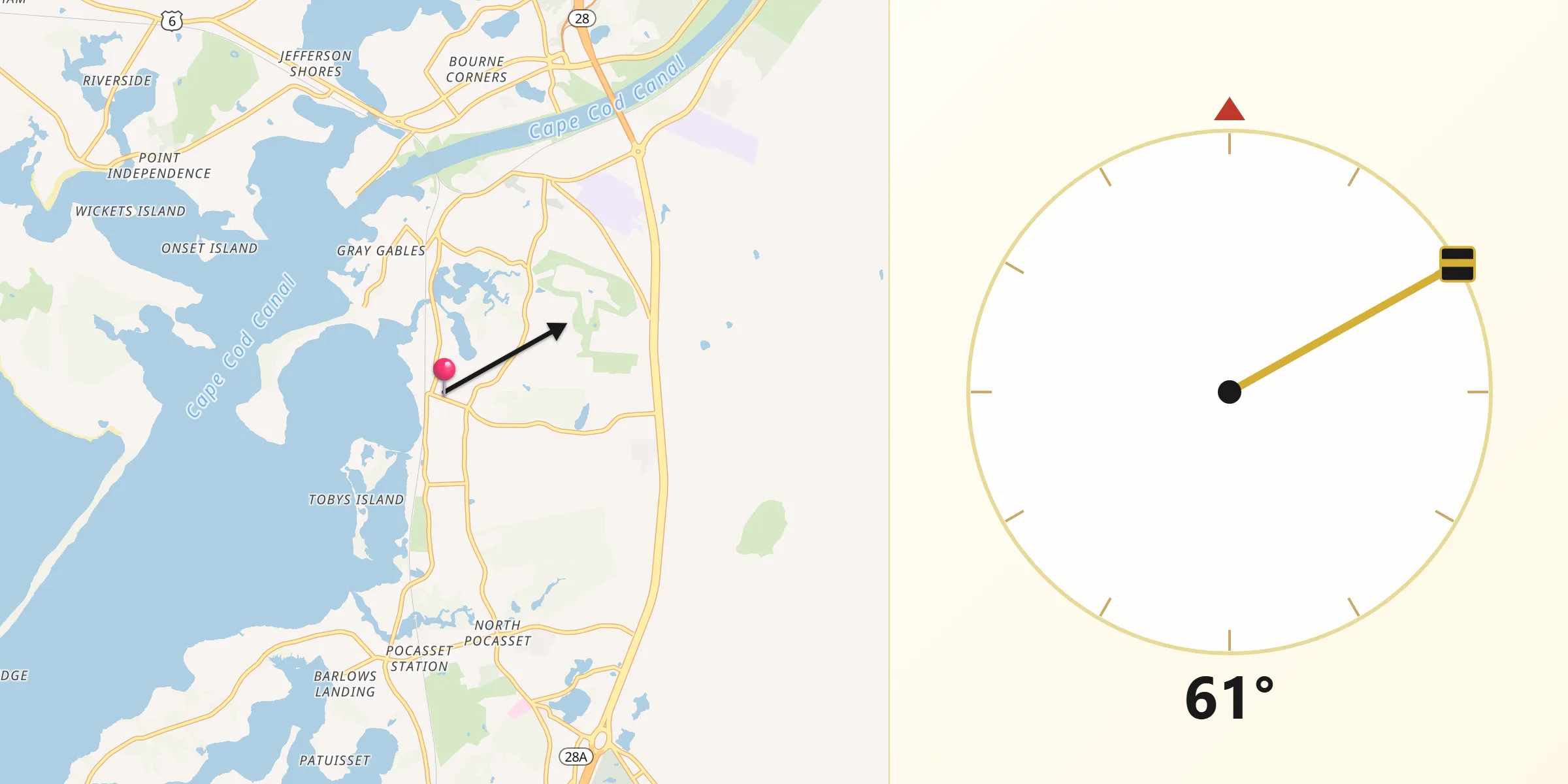 Qibla Direction from Monument Beach