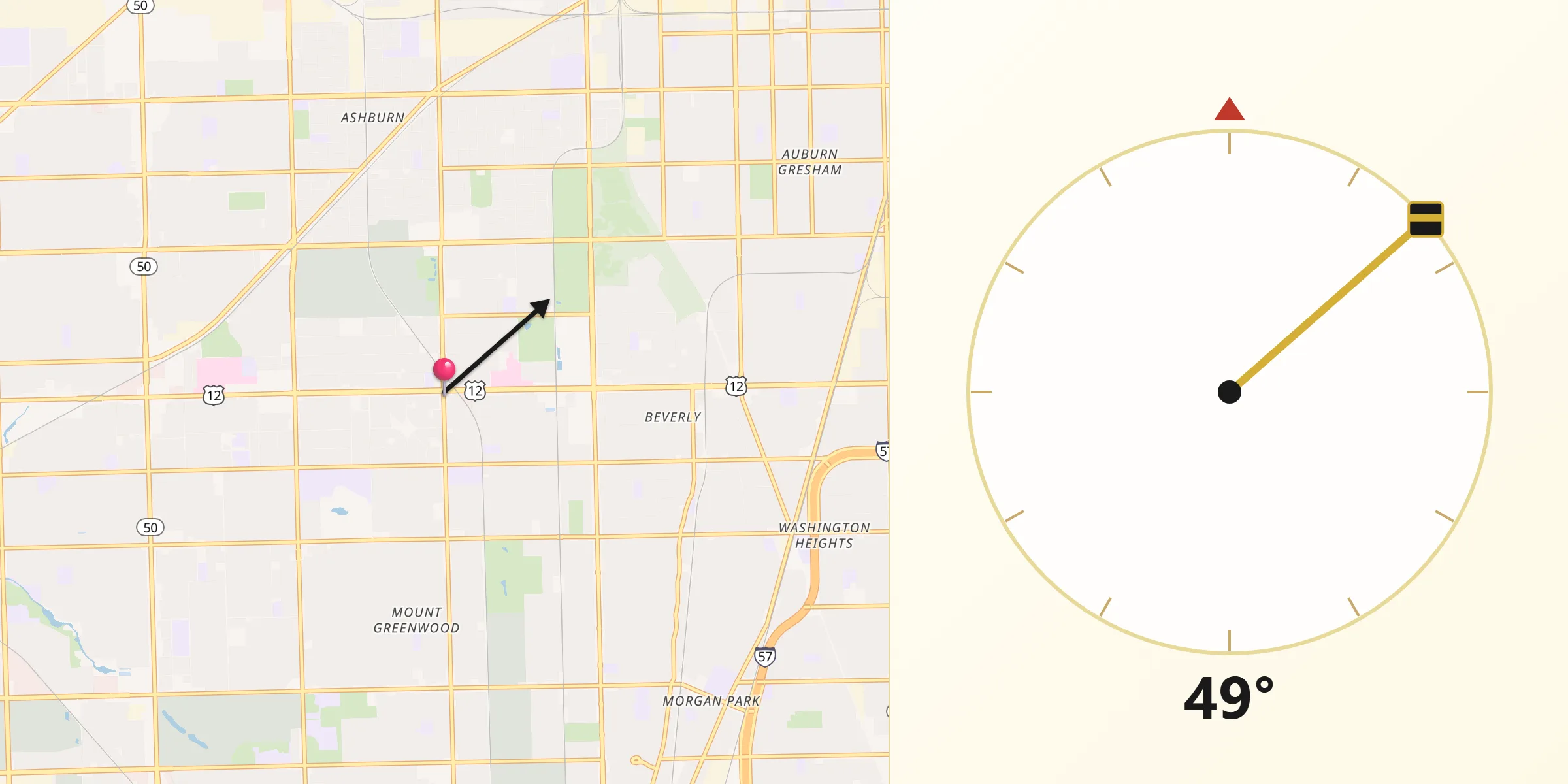 Qibla Direction from Evergreen Park