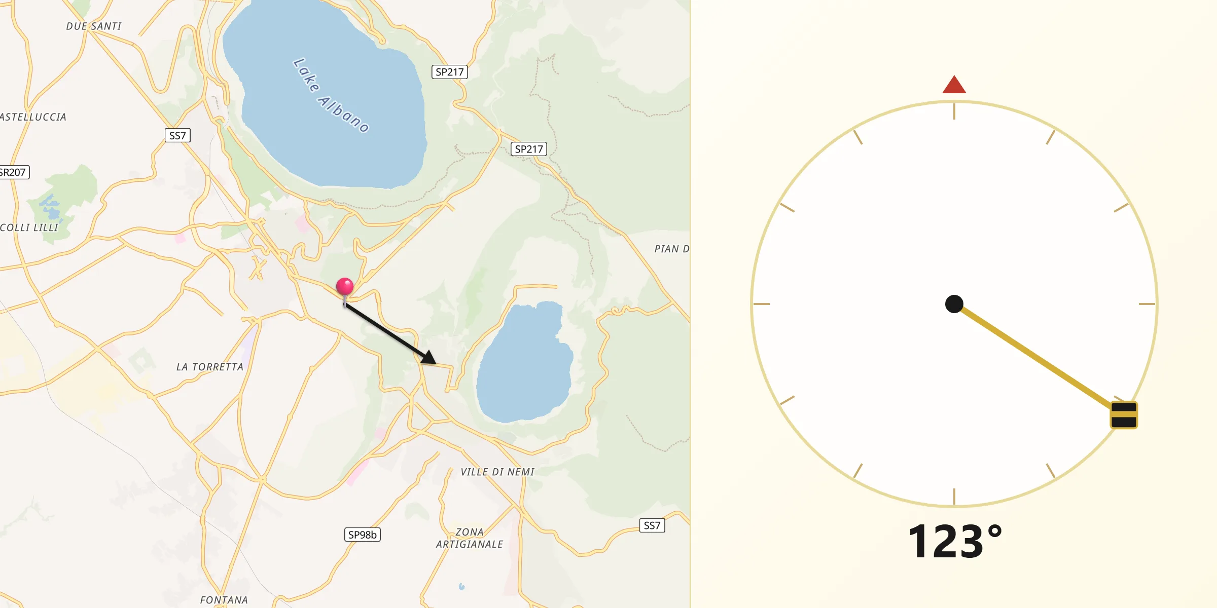Direzione della Qibla da Ariccia