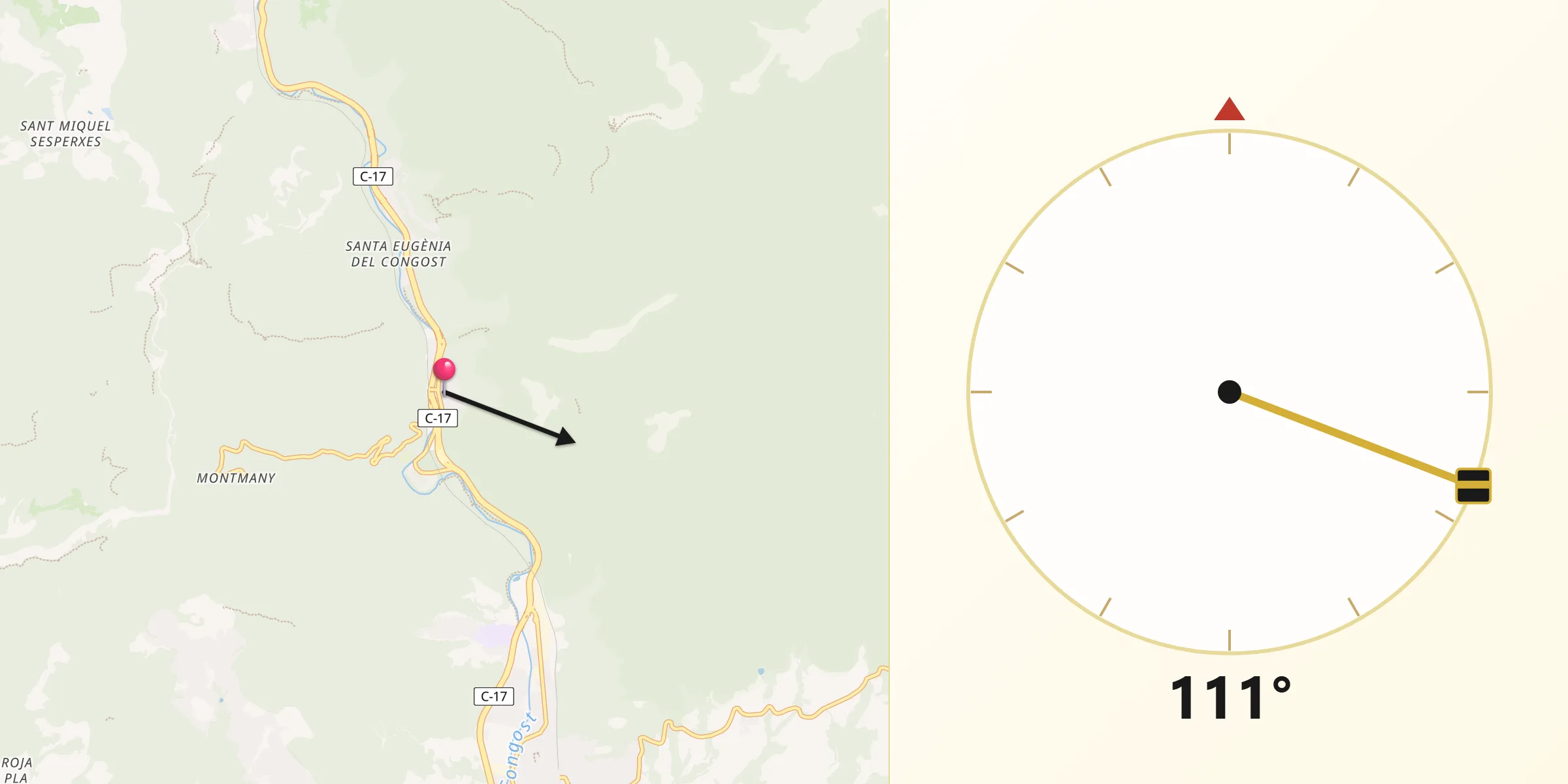 Dirección de la Qibla desde Figaró-Montmany