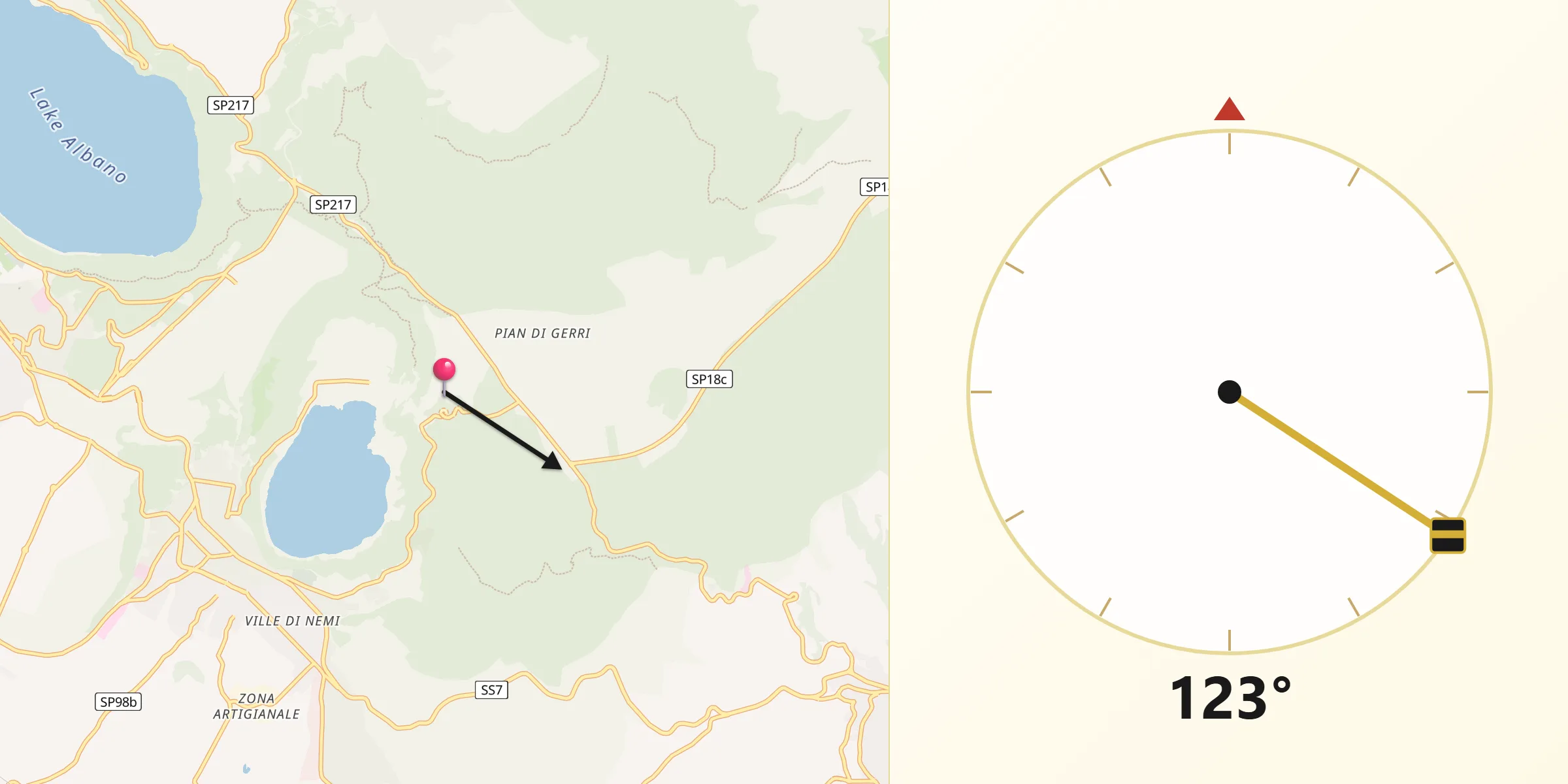 Direzione della Qibla da Nemi