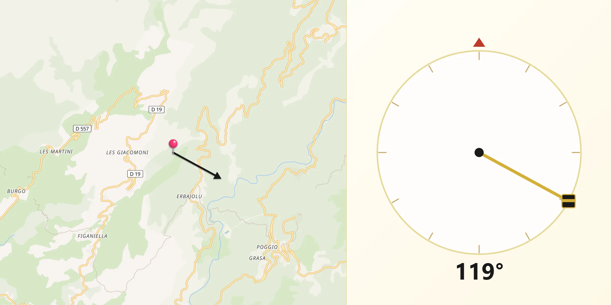 Direction vers la Qibla depuis Zoza