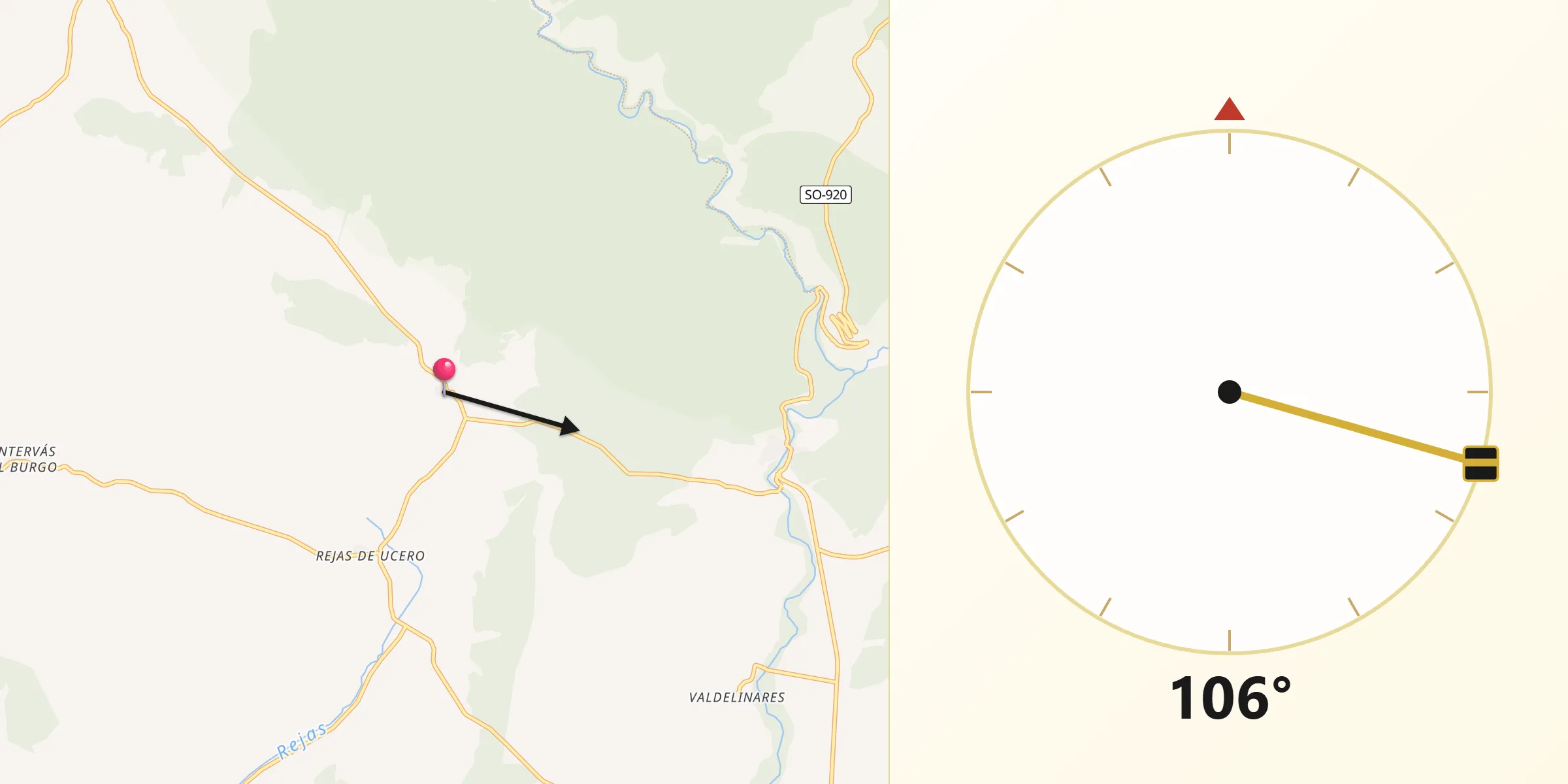 Dirección de la Qibla desde Nafría de Ucero