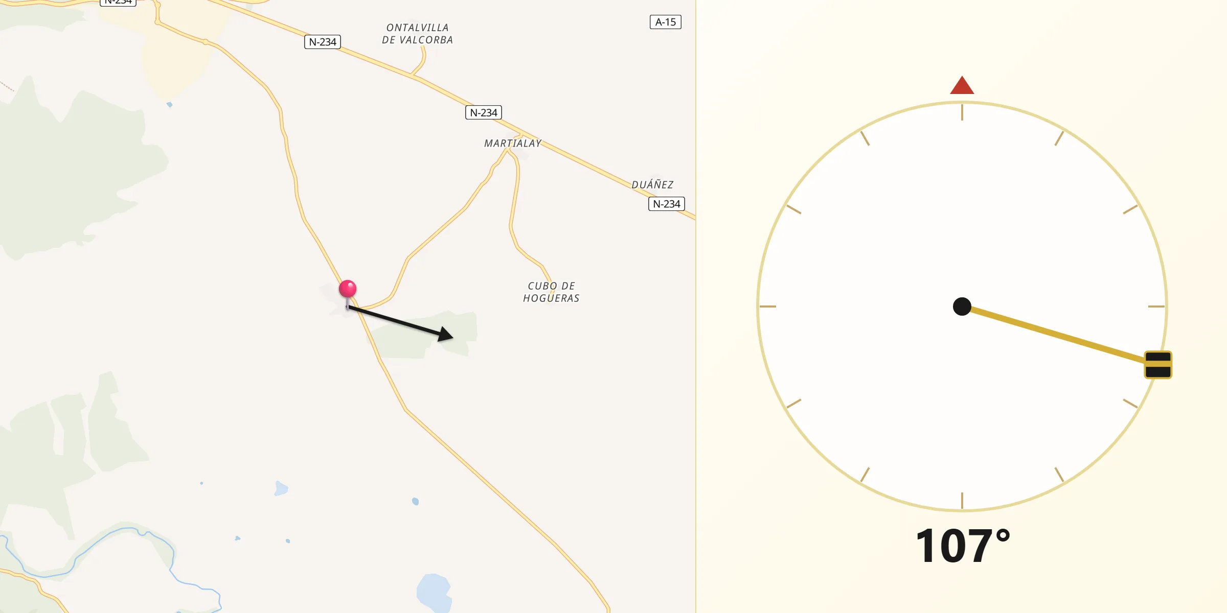 Dirección de la Qibla desde Alconaba