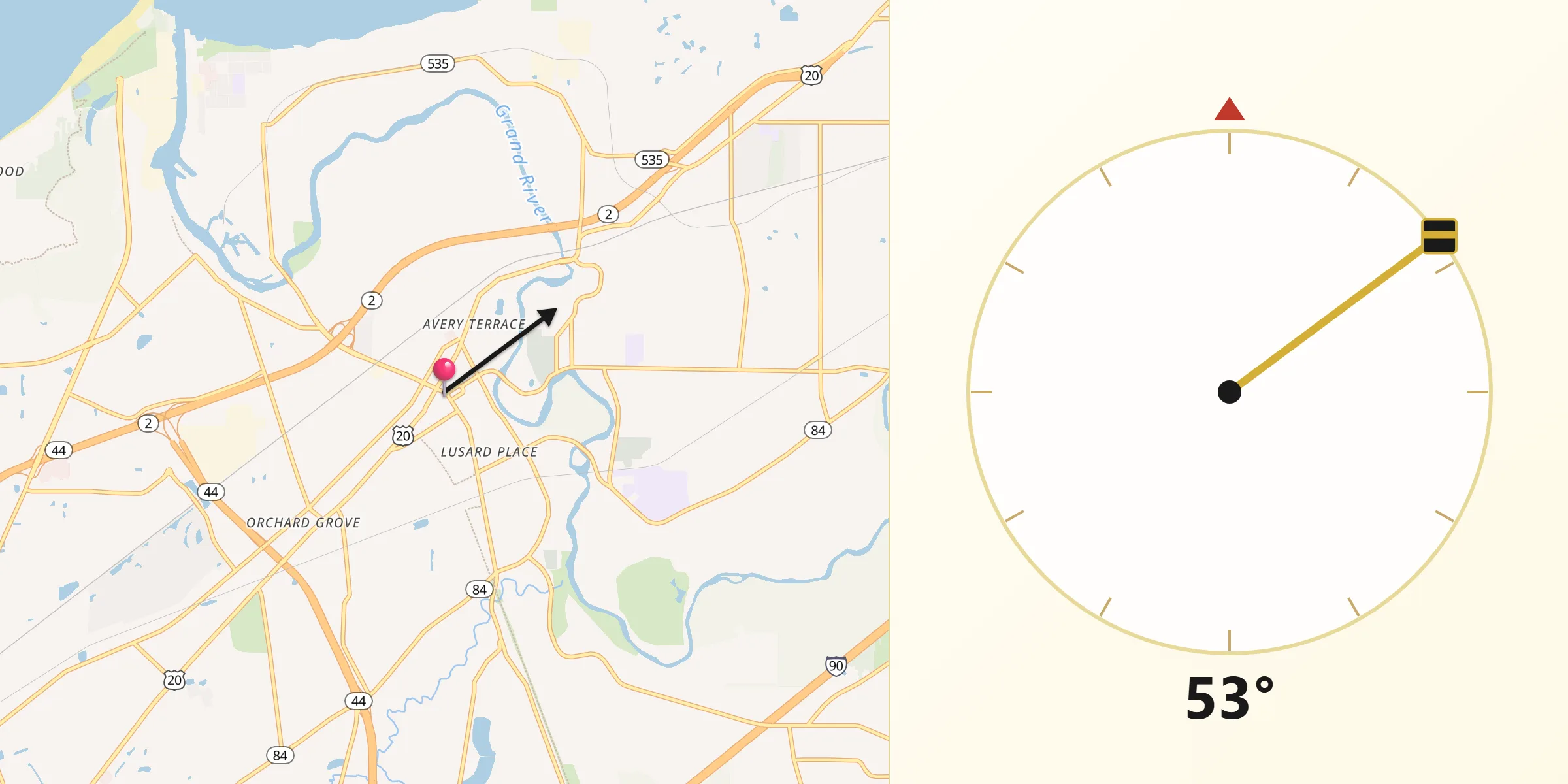 Qibla Direction from Painesville