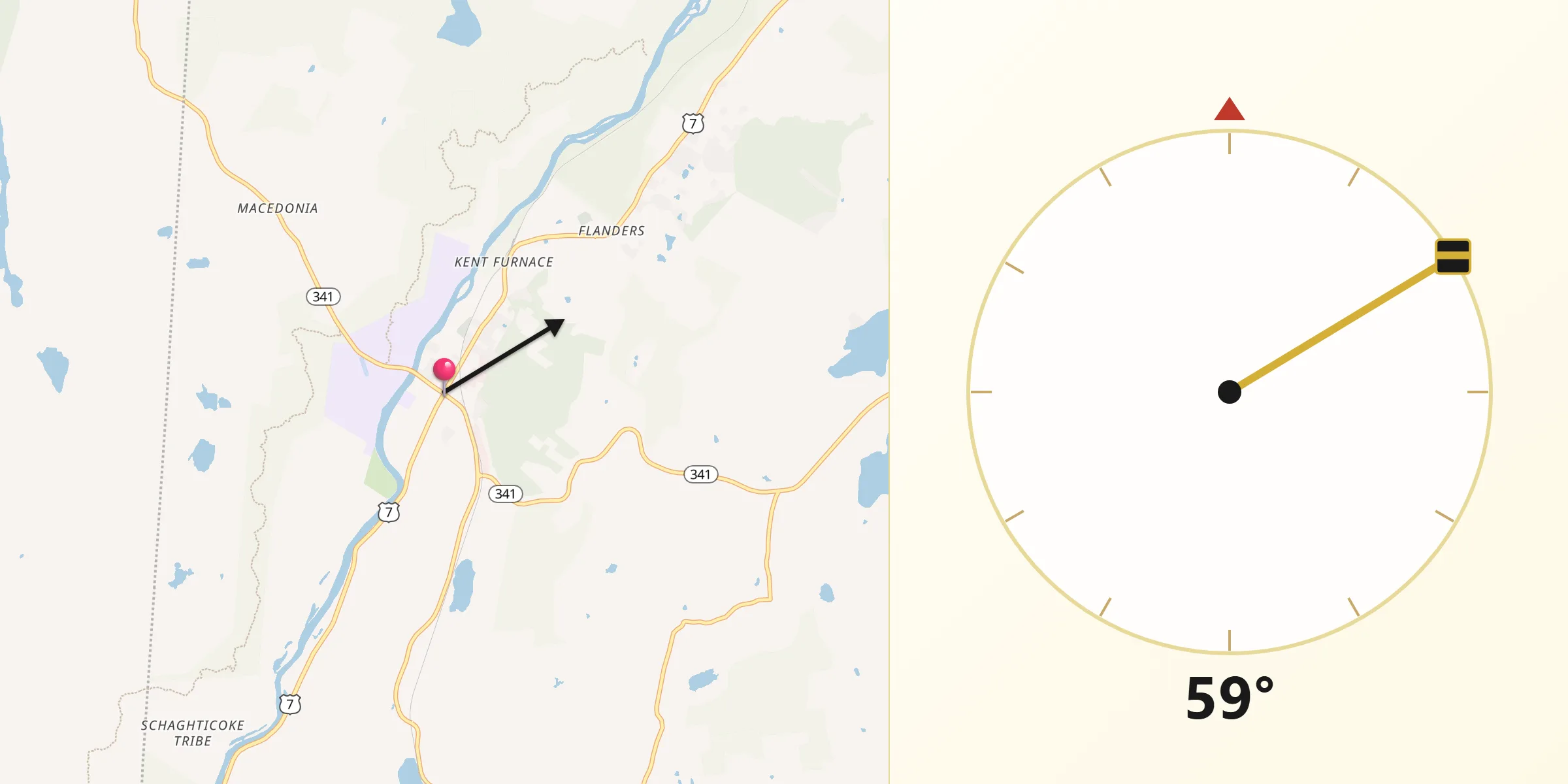 Dirección de la Qibla desde Kent